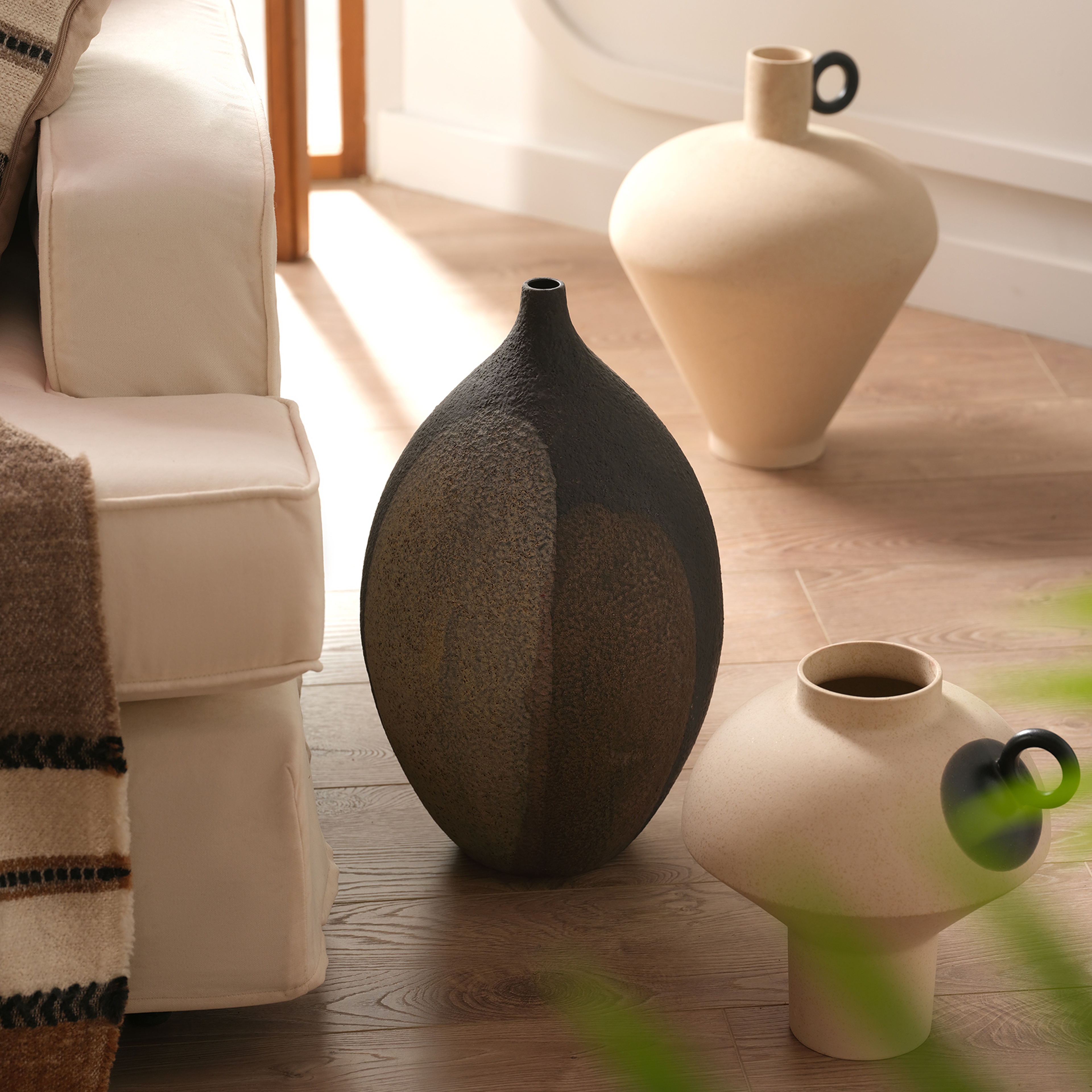 Lızbon Earthenware Vazo 28x28x44 Cm Kahverengi