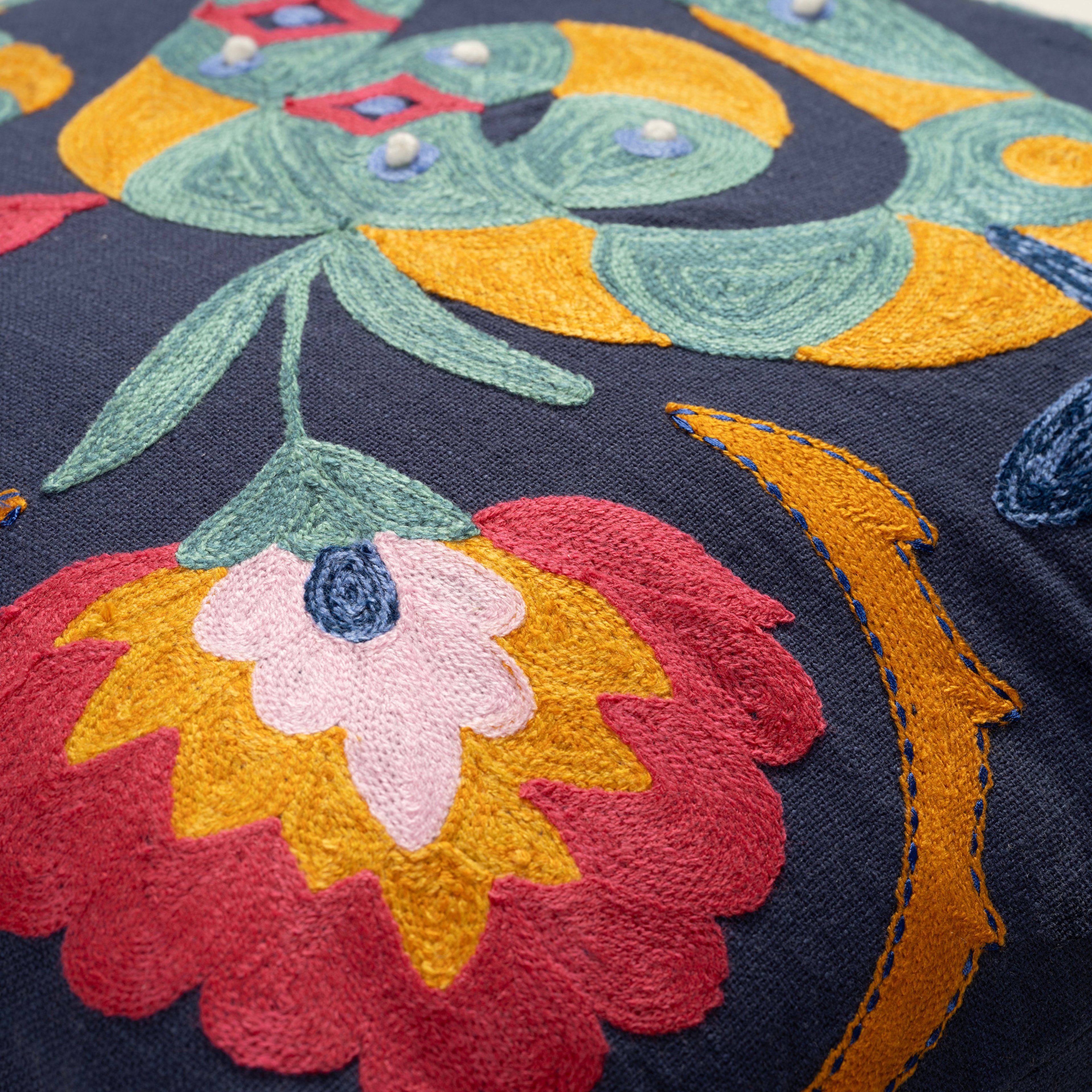 Ghunı Nakışlı Pamuk Pamuklu Dolgulu Kırlent 50x50 Cm Mavi