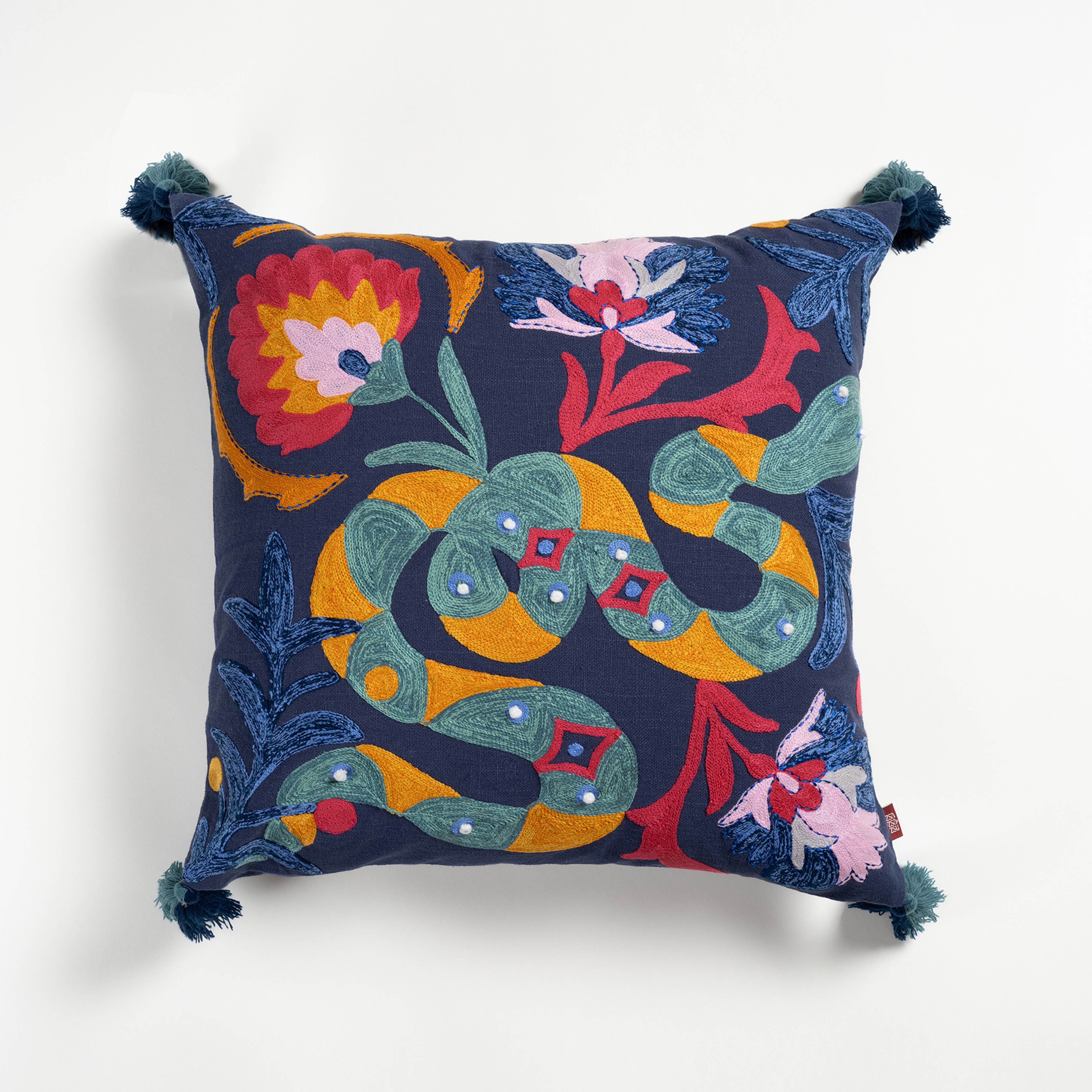 Ghunı Nakışlı Pamuk Pamuklu Dolgulu Kırlent 50x50 Cm Mavi