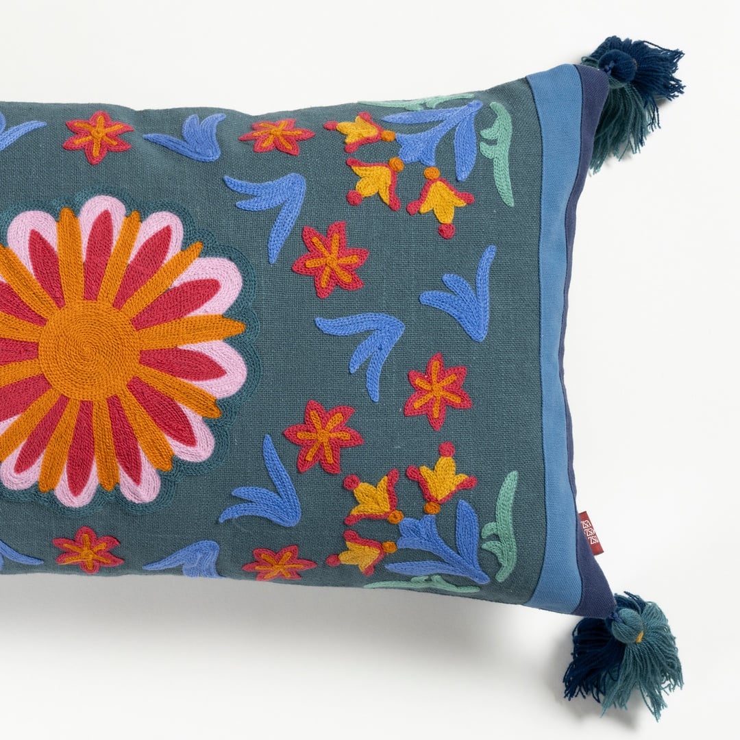 Ghunı Nakışlı Pamuk Pamuklu Kırlent 30x55 Cm Yeşil