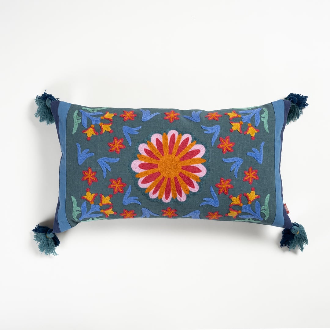 Ghunı Nakışlı Pamuk Pamuklu Kırlent 30x55 Cm Yeşil