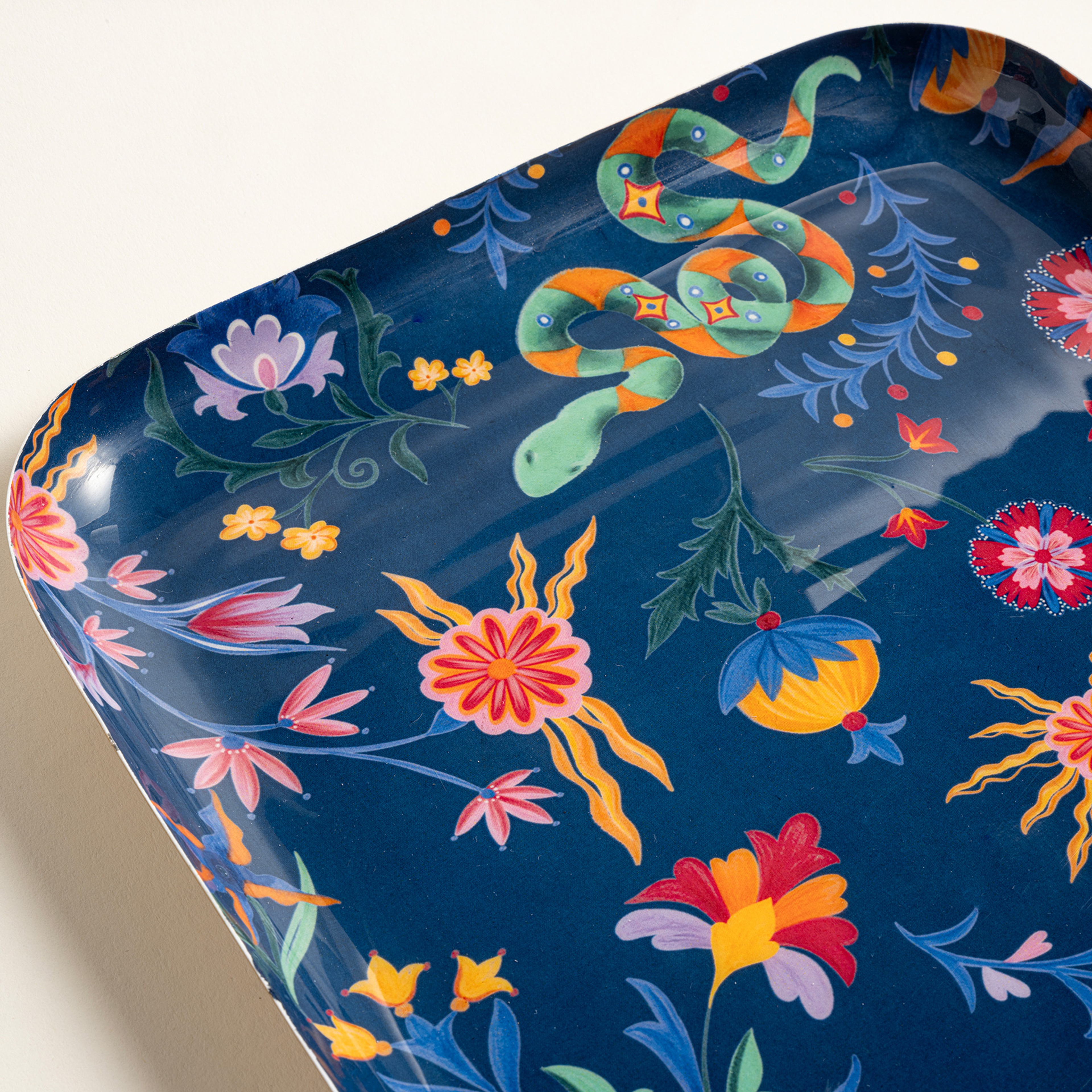 Nanpur Metal Dekoratif Tepsi 25.5x25.5x2.54 Lacivert