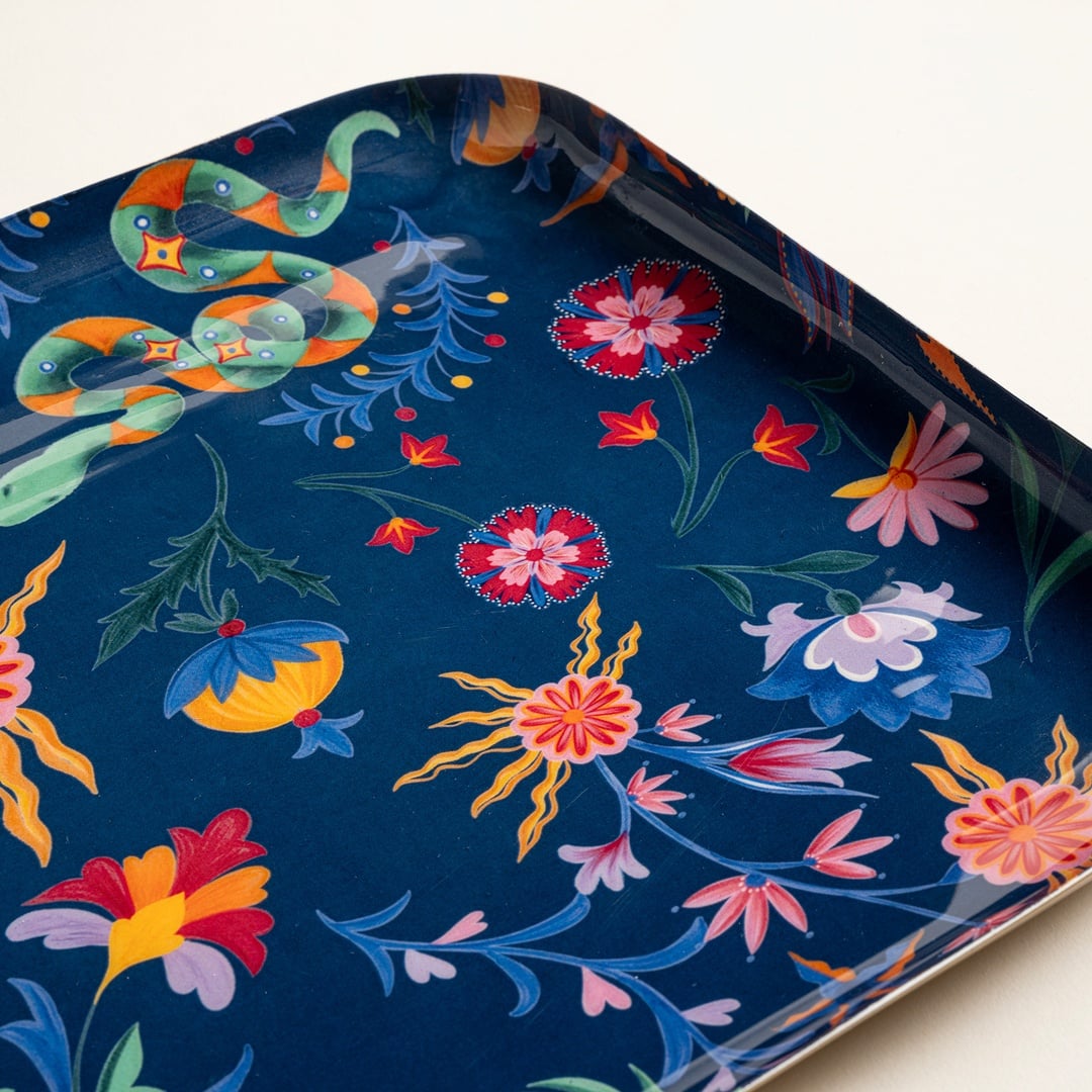 Nanpur Metal Dekoratif Tepsi 25.5x25.5x2.54 Lacivert