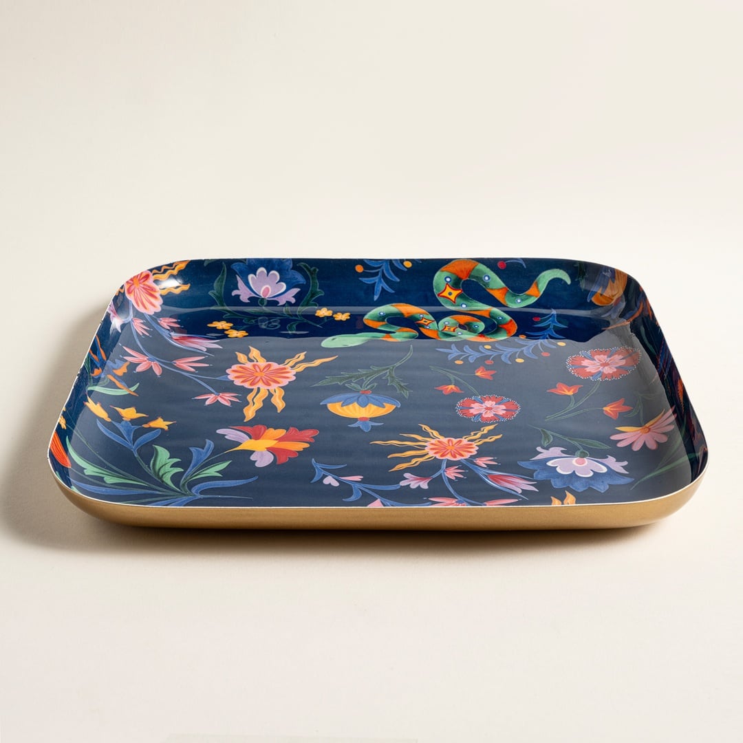 Nanpur Metal Dekoratif Tepsi 25.5x25.5x2.54 Lacivert