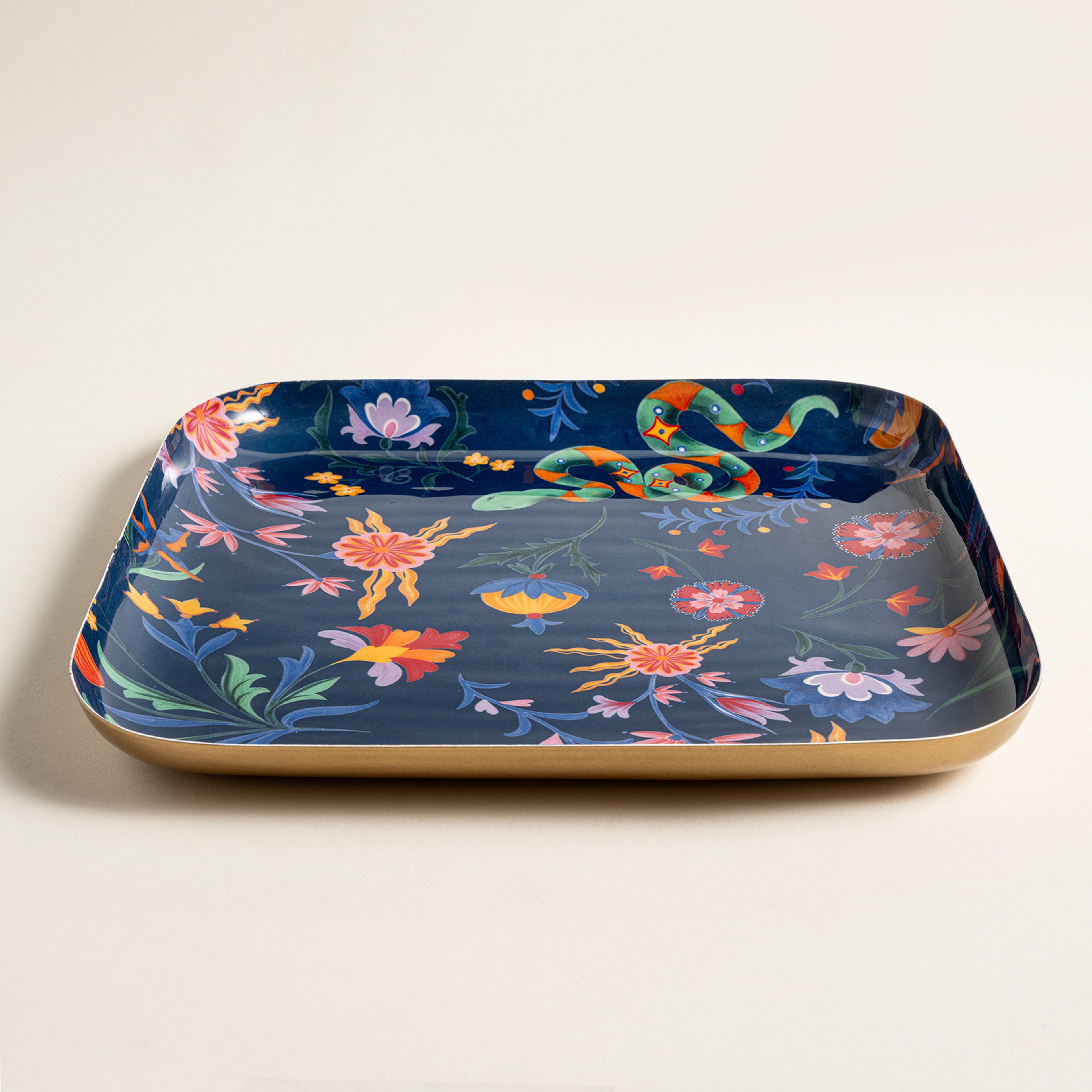 Nanpur Metal Dekoratif Tepsi 25.5x25.5x2.54 Lacivert