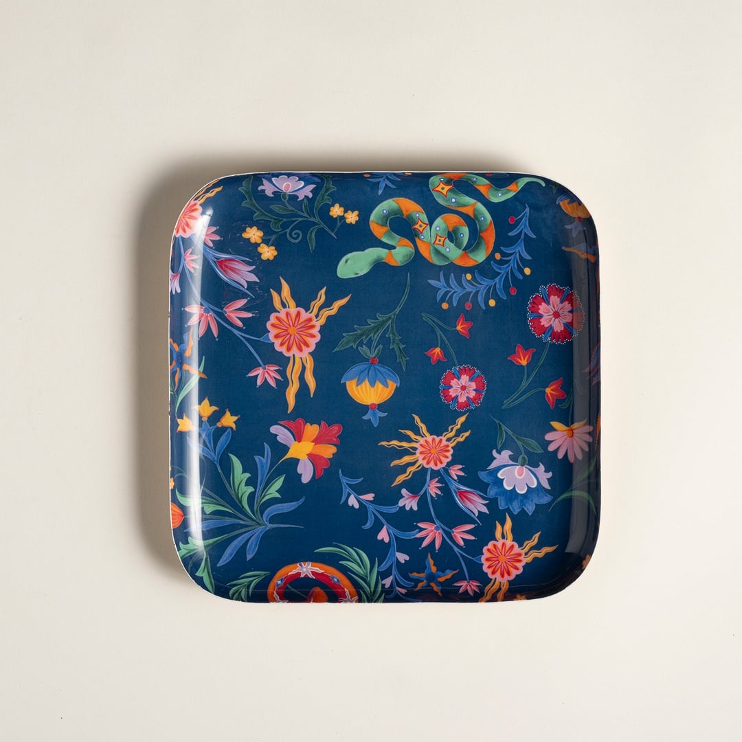 Nanpur Metal Dekoratif Tepsi 25.5x25.5x2.54 Lacivert