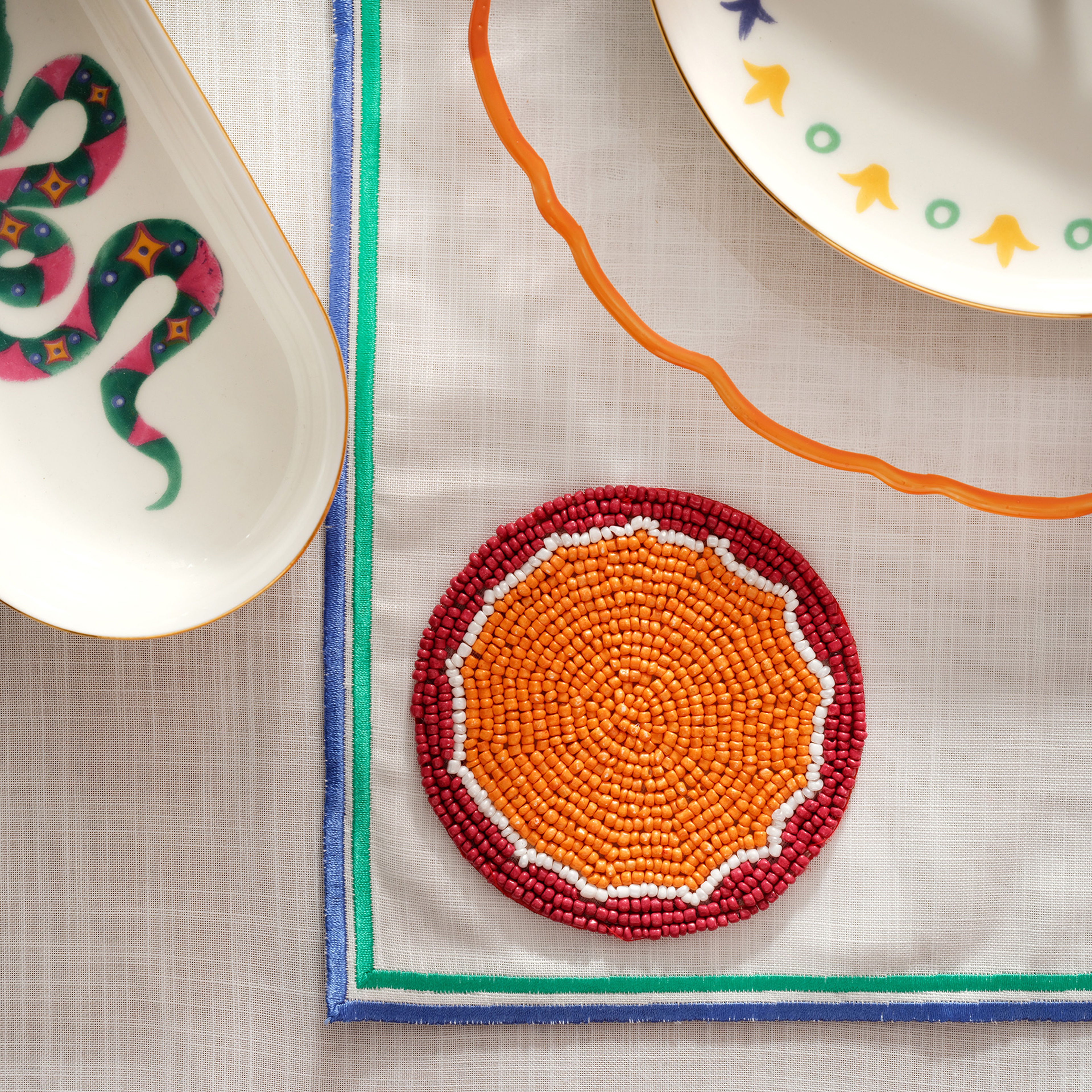 Khanpur Cam Boncuk Bardak Altlığı 10 Cm Turuncu - Kırmızı