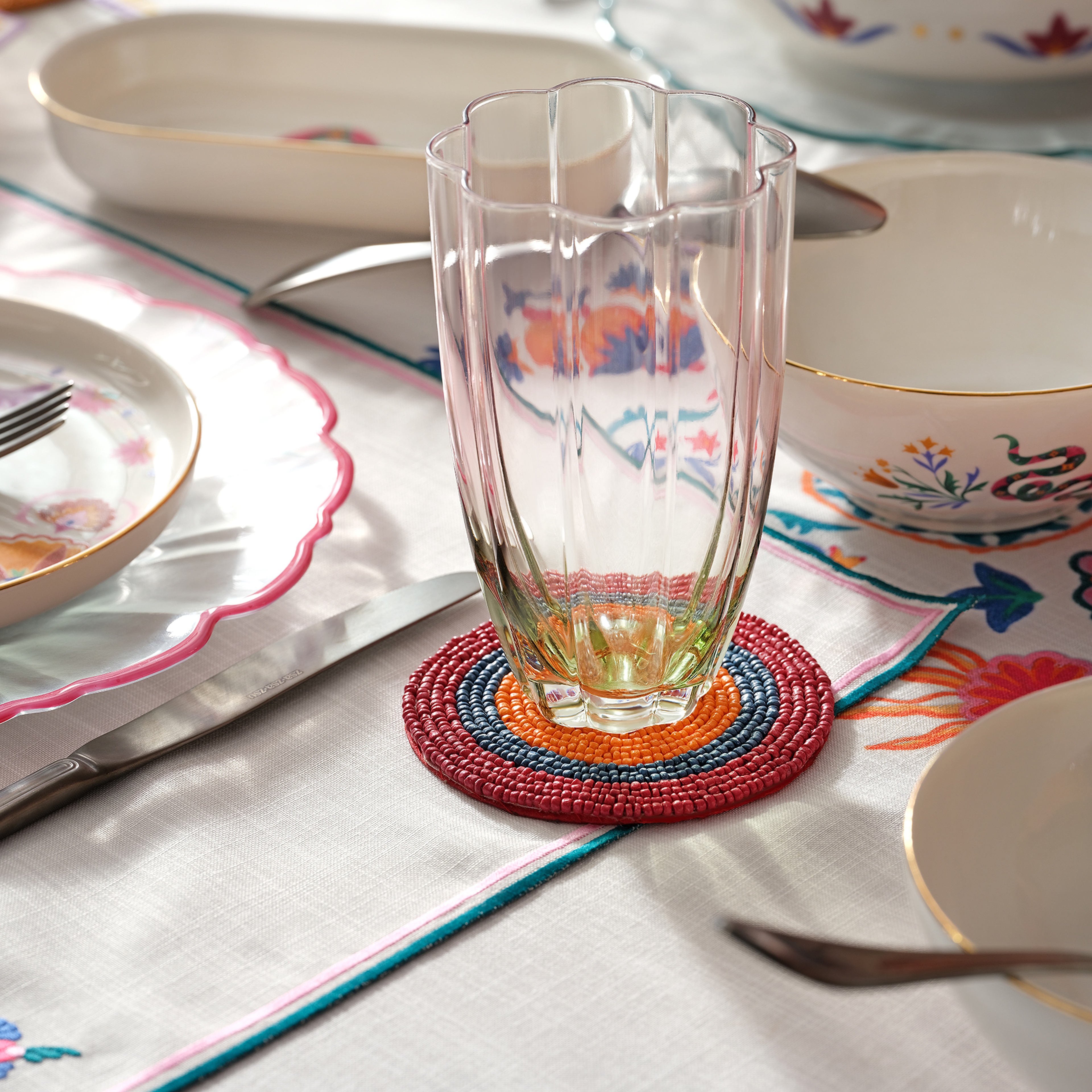 Khanpur Cam Boncuk Bardak Altlığı 10 Cm Renkli