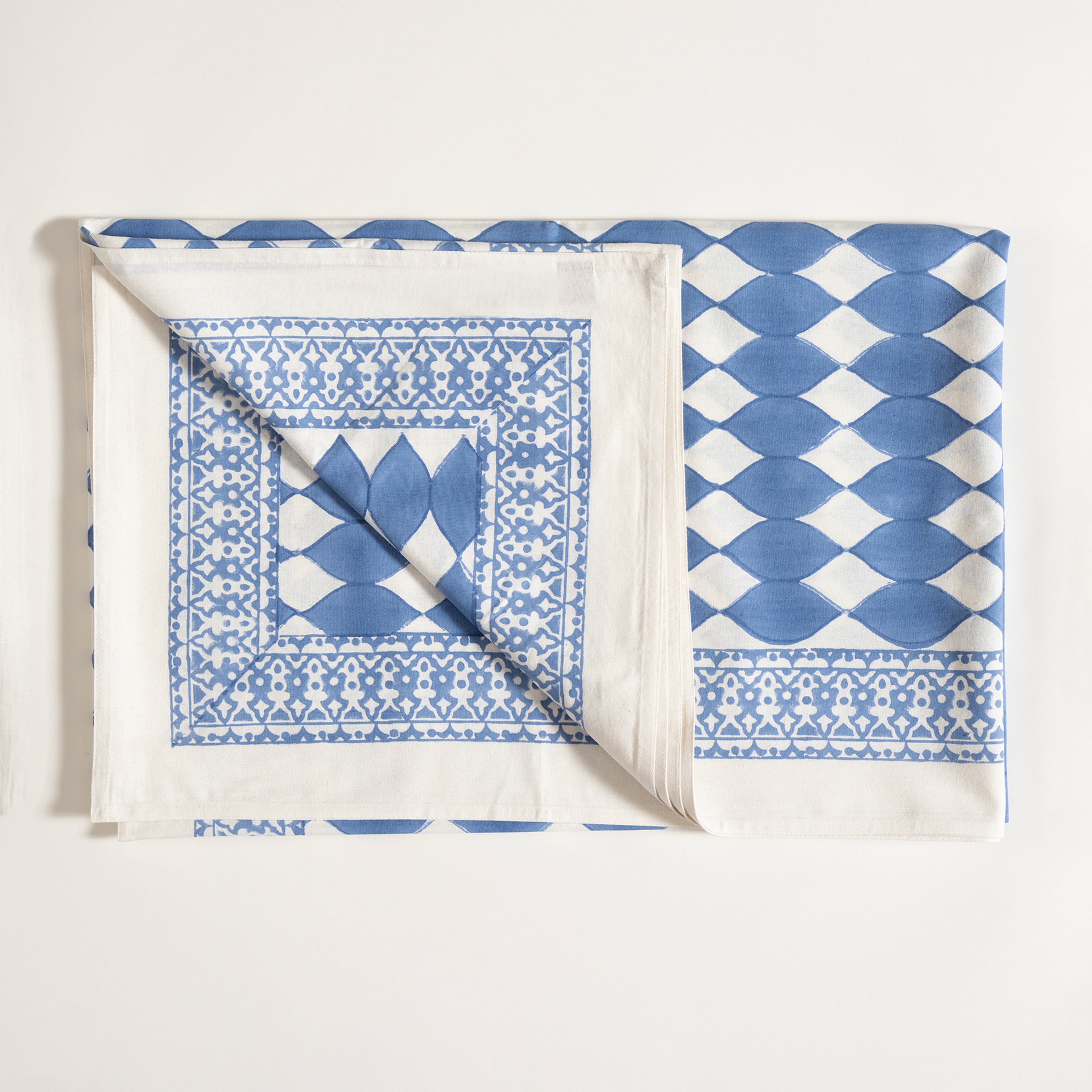 Maotha El Baskısı Pamuk %100 Pamuk Masa Örtüsü 160x240 Cm Mavi