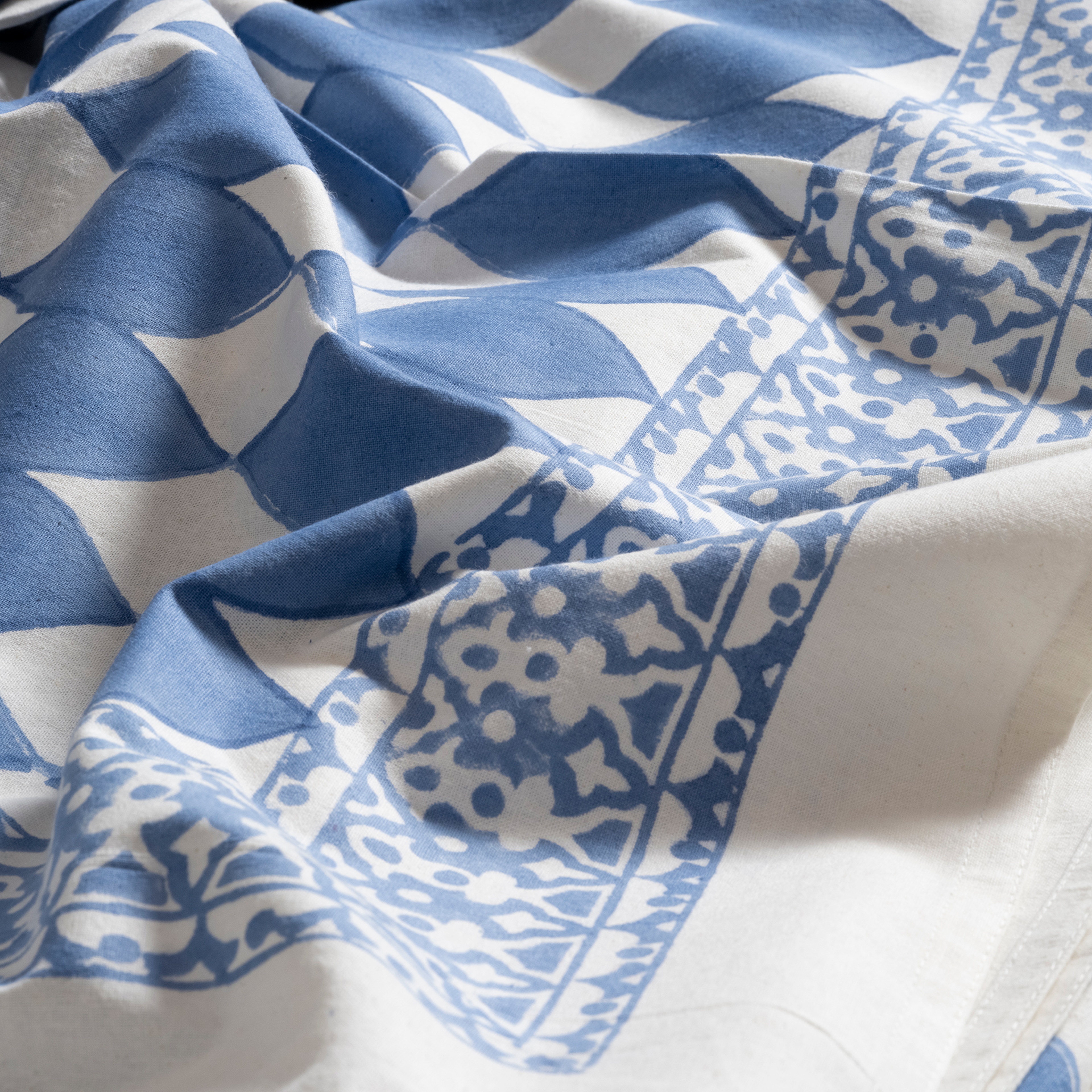 Maotha El Baskısı Pamuk %100 Pamuk Masa Örtüsü 160x240 Cm Mavi