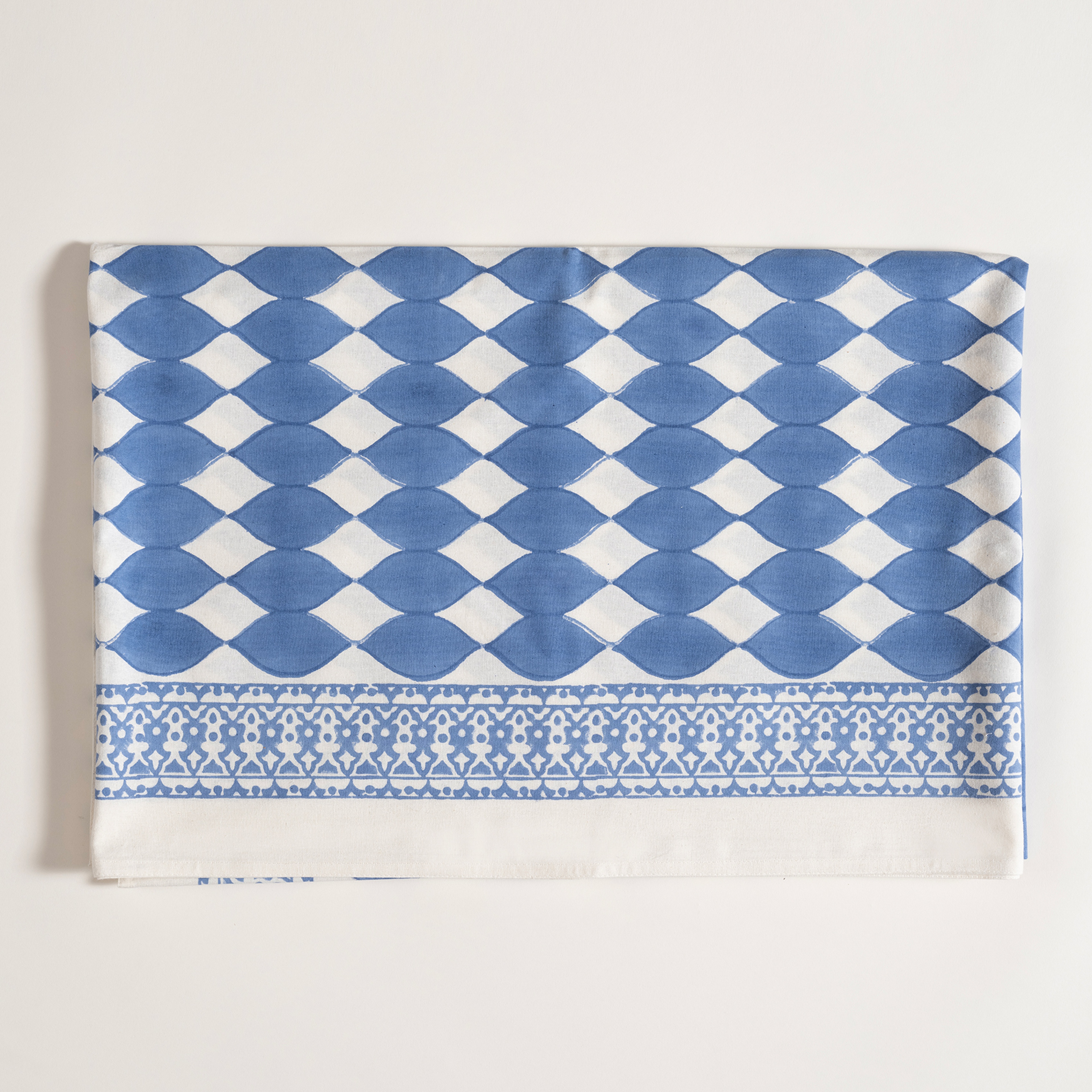 Maotha El Baskısı Pamuk %100 Pamuk Masa Örtüsü 160x240 Cm Mavi