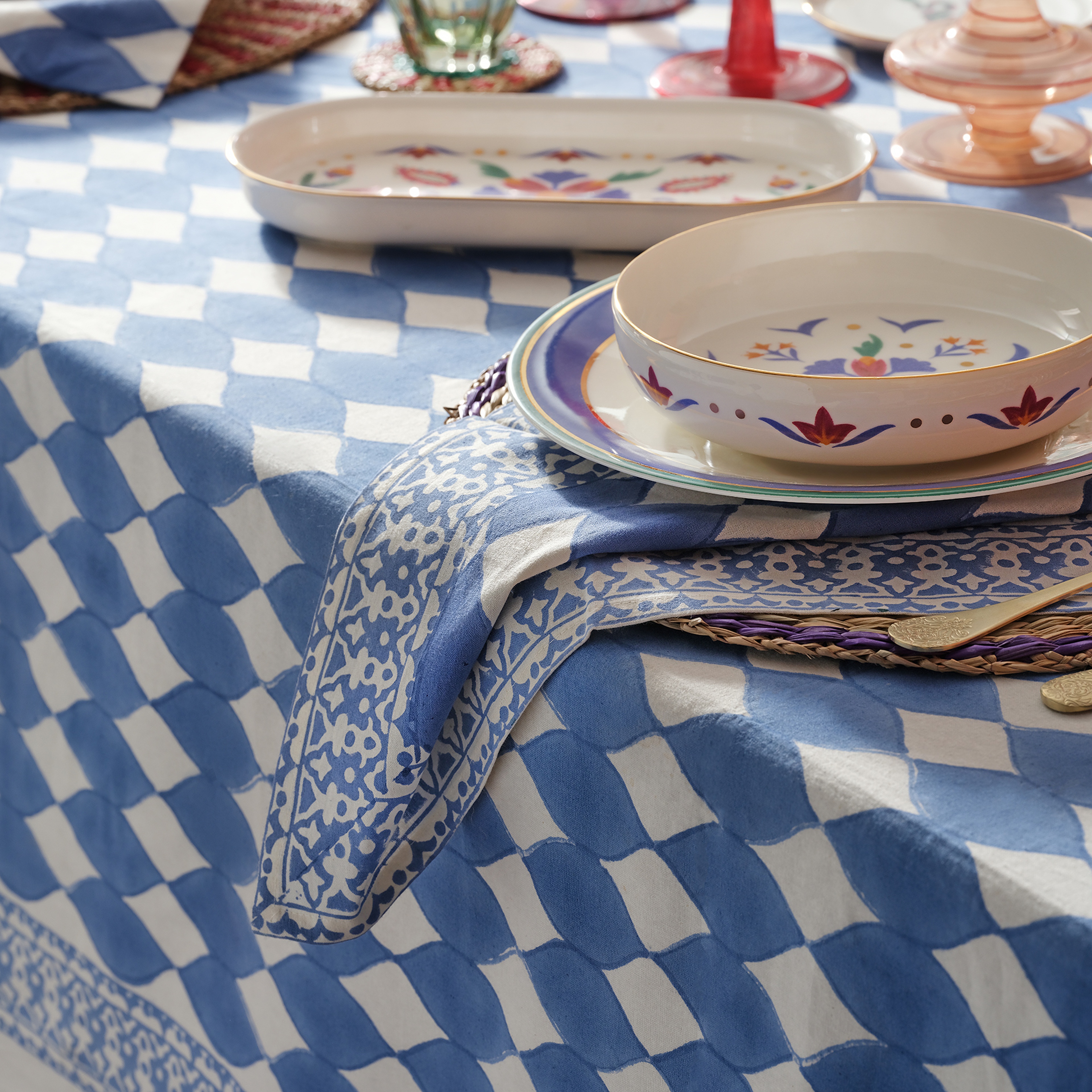 Maotha El Baskısı Pamuk %100 Pamuk Peçete 45x45 Cm Mavi