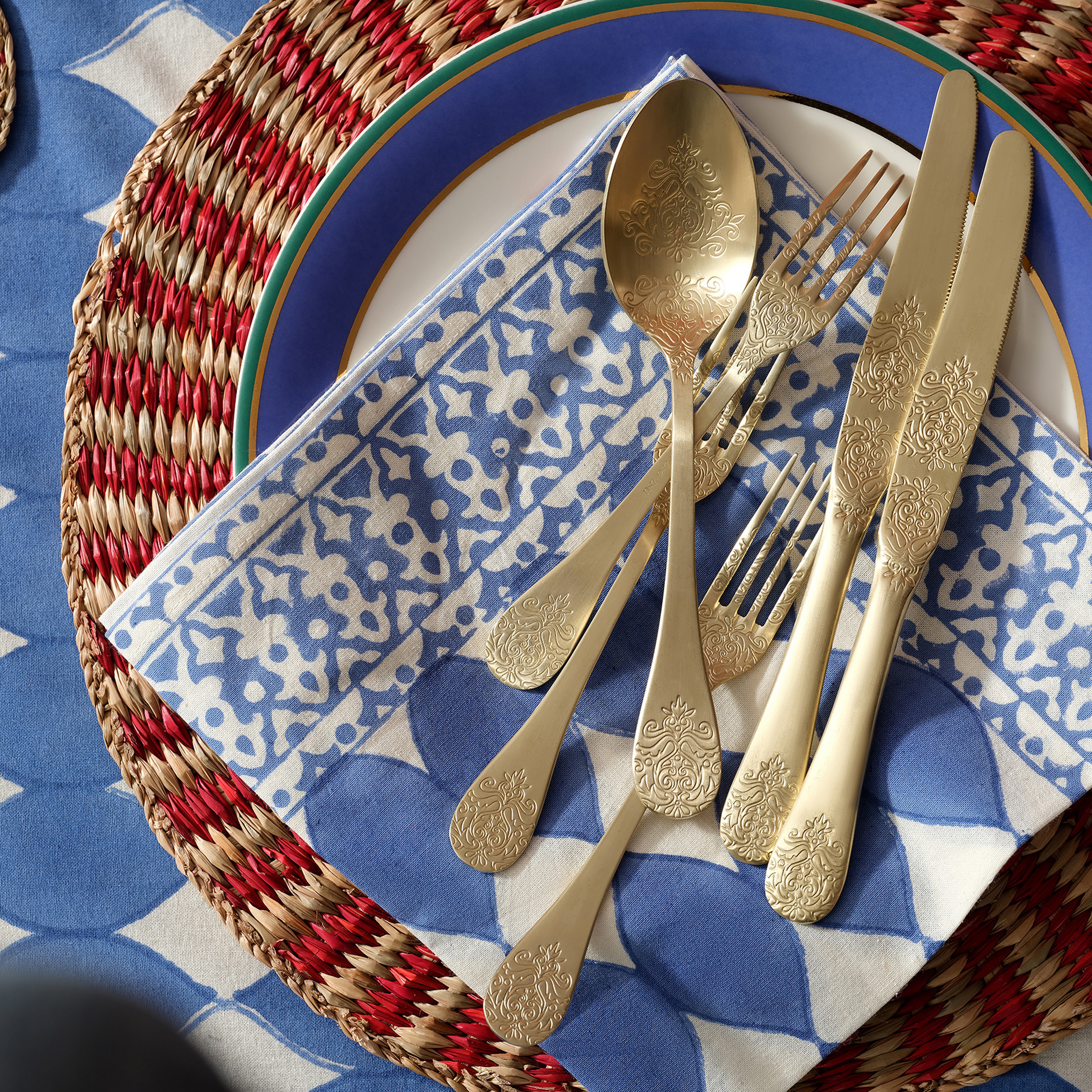 Maotha El Baskısı Pamuk %100 Pamuk Peçete 45x45 Cm Mavi