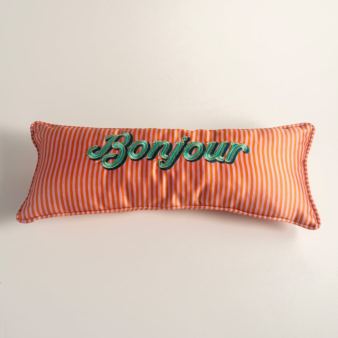 Prusa Dijital Baskılı Nakışlı Polyester Dolgulu Kırlent 20x50 Cm Turuncu-pembe