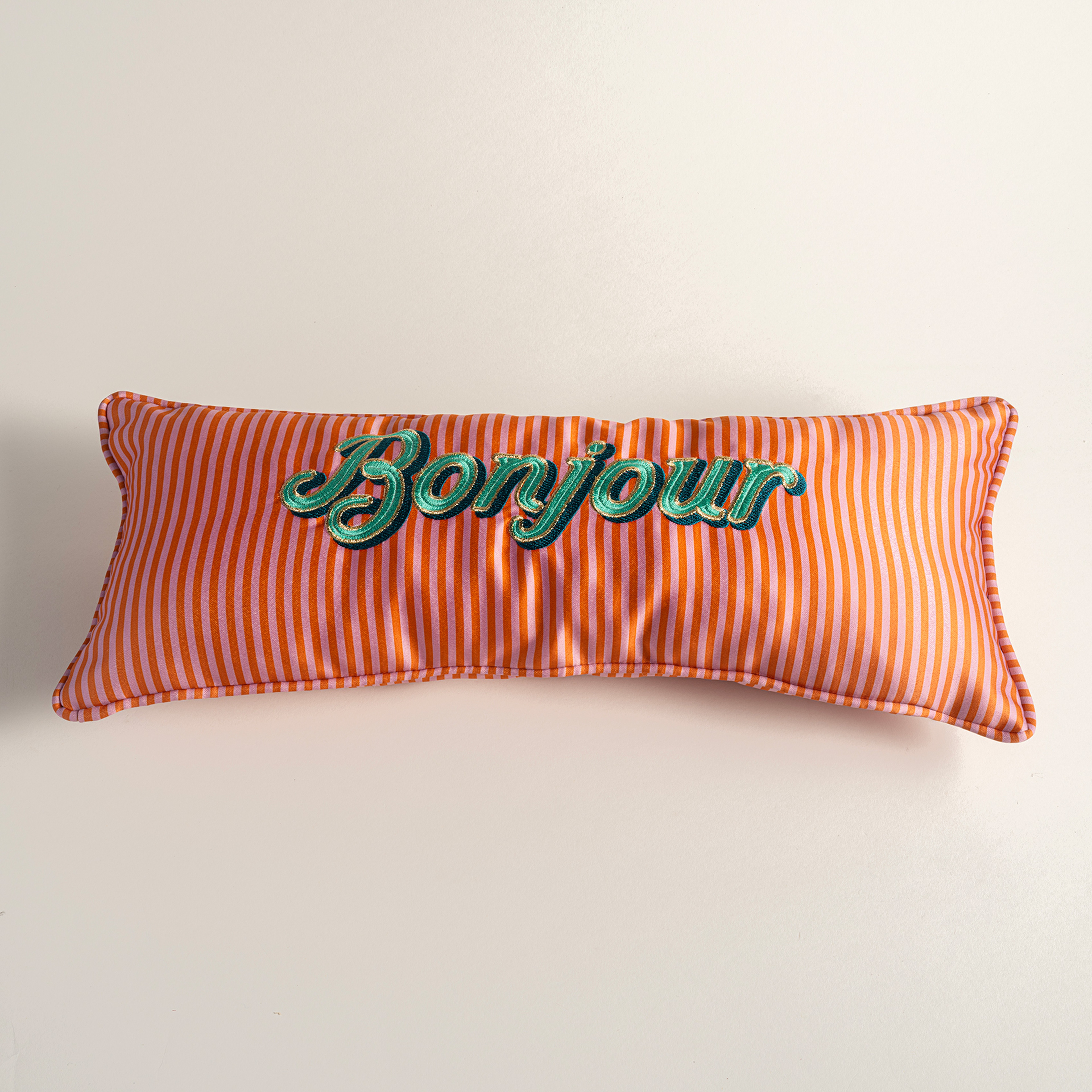 Prusa Dijital Baskılı Nakışlı Polyester Dolgulu Kırlent 20x50 Cm Turuncu-pembe