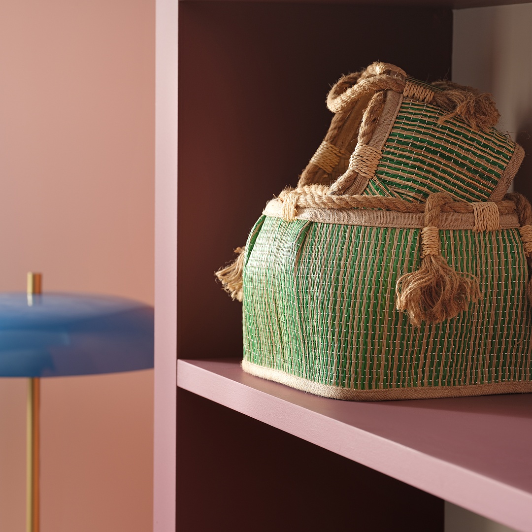 Polı Palm Leaf Sepet 40x33x36 Cm Yeşil