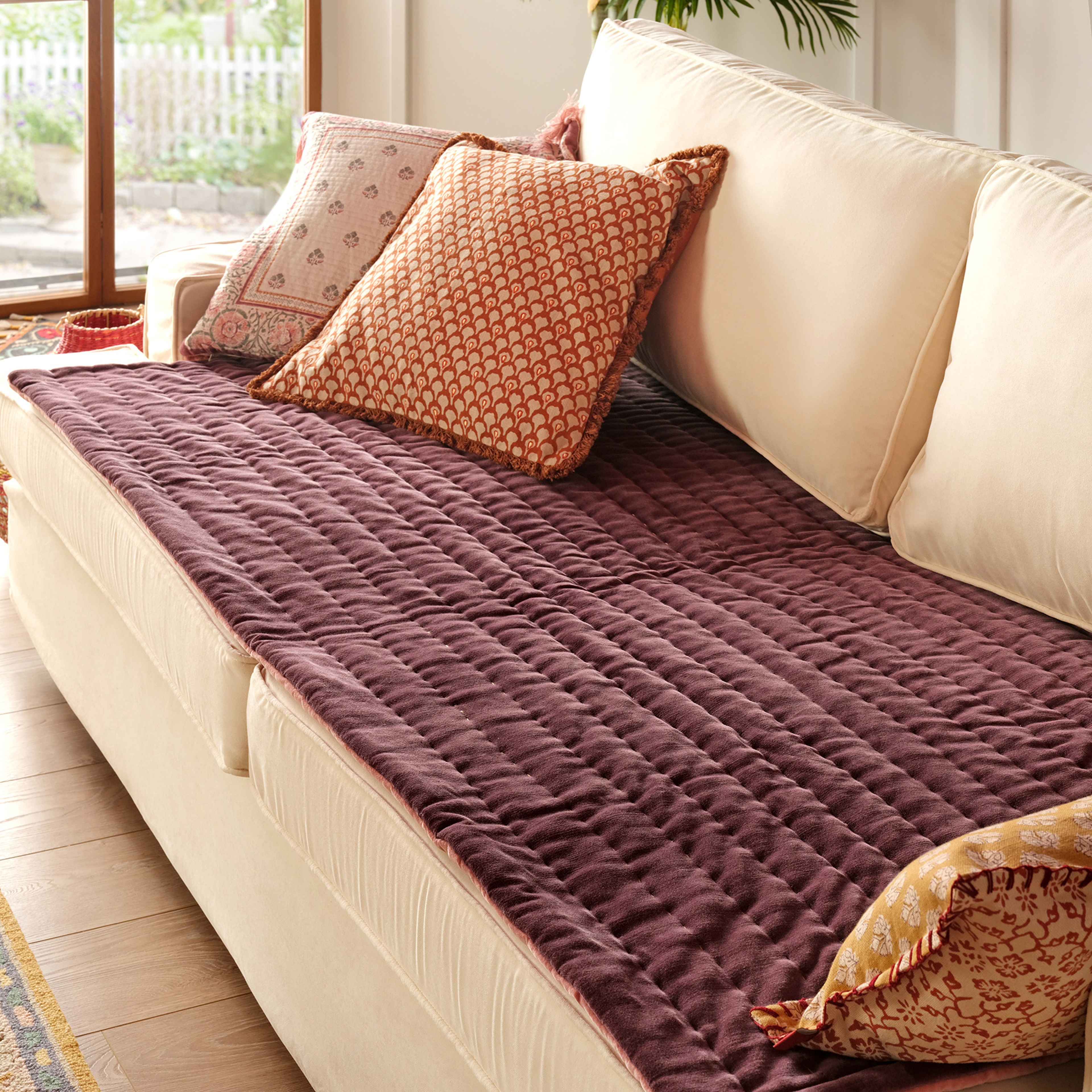 Okhla El İşi Kapitoneli Pamuk Kadife %100 Pamuk Kadife Koltuk Matı 85x185 Cm Vışne - Kıl