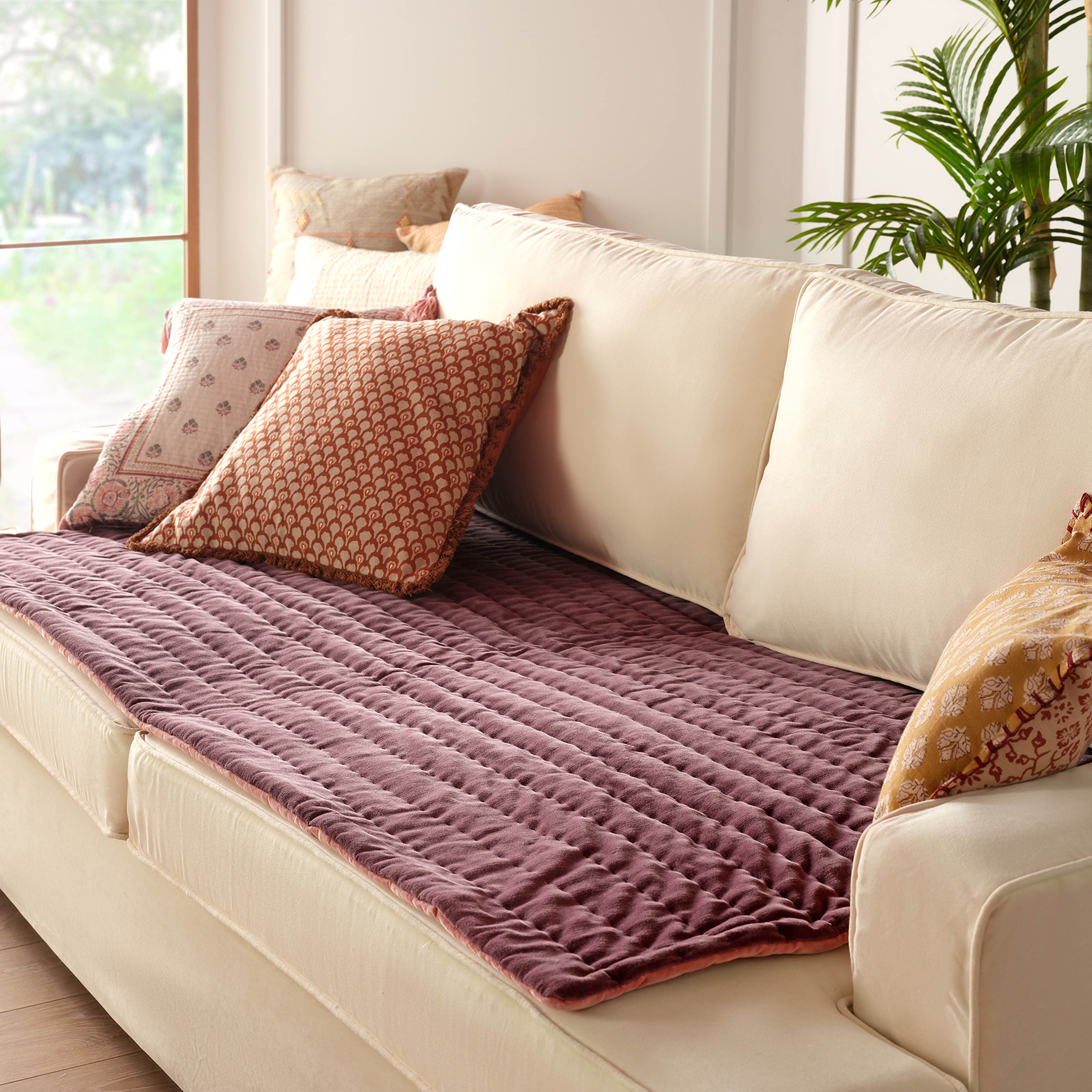 Okhla El İşi Kapitoneli Pamuk Kadife %100 Pamuk Kadife Koltuk Matı 85x185 Cm Vışne - Kıl