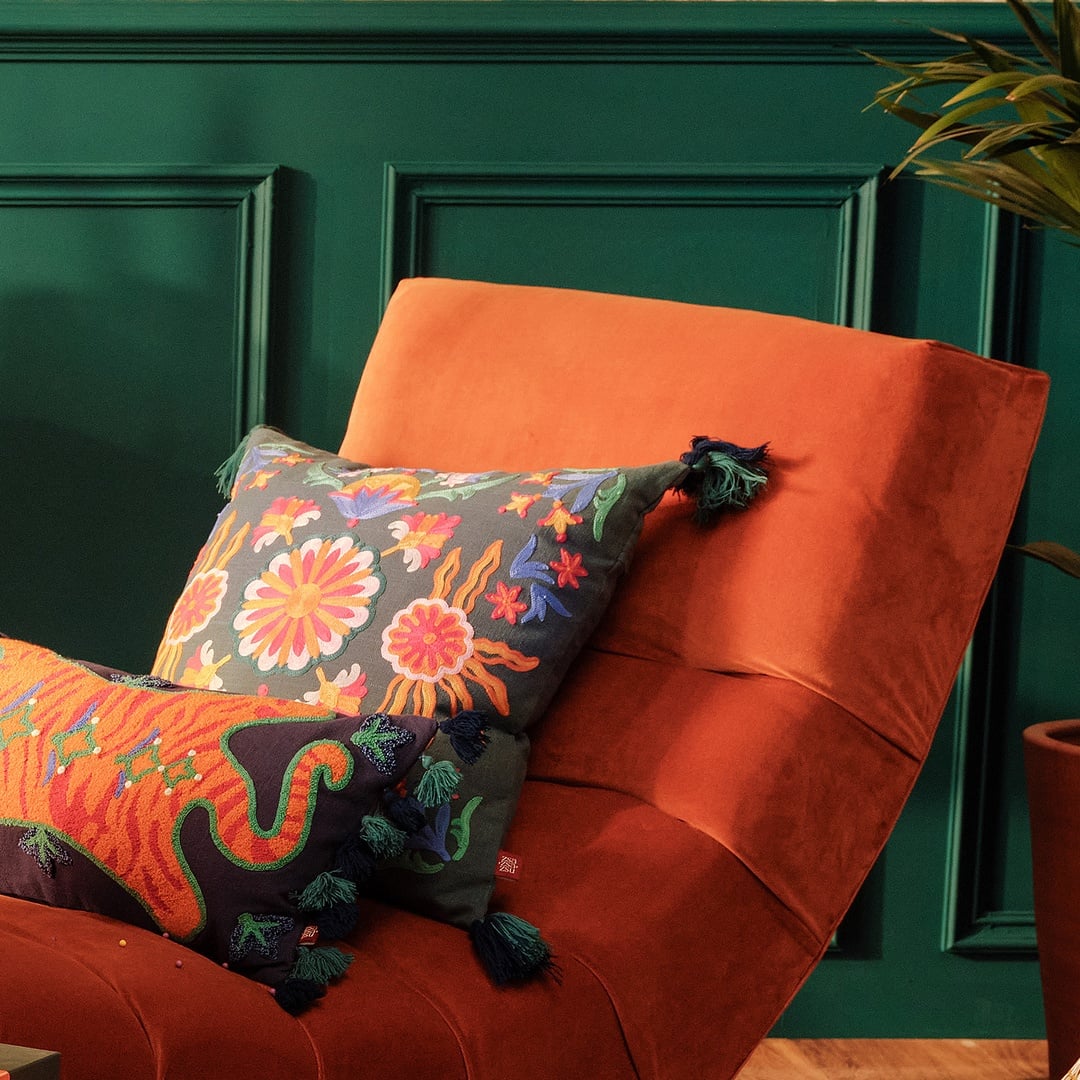 Ghunı Nakışlı Pamuk Pamuklu Kırlent 50x50 Cm Yeşil