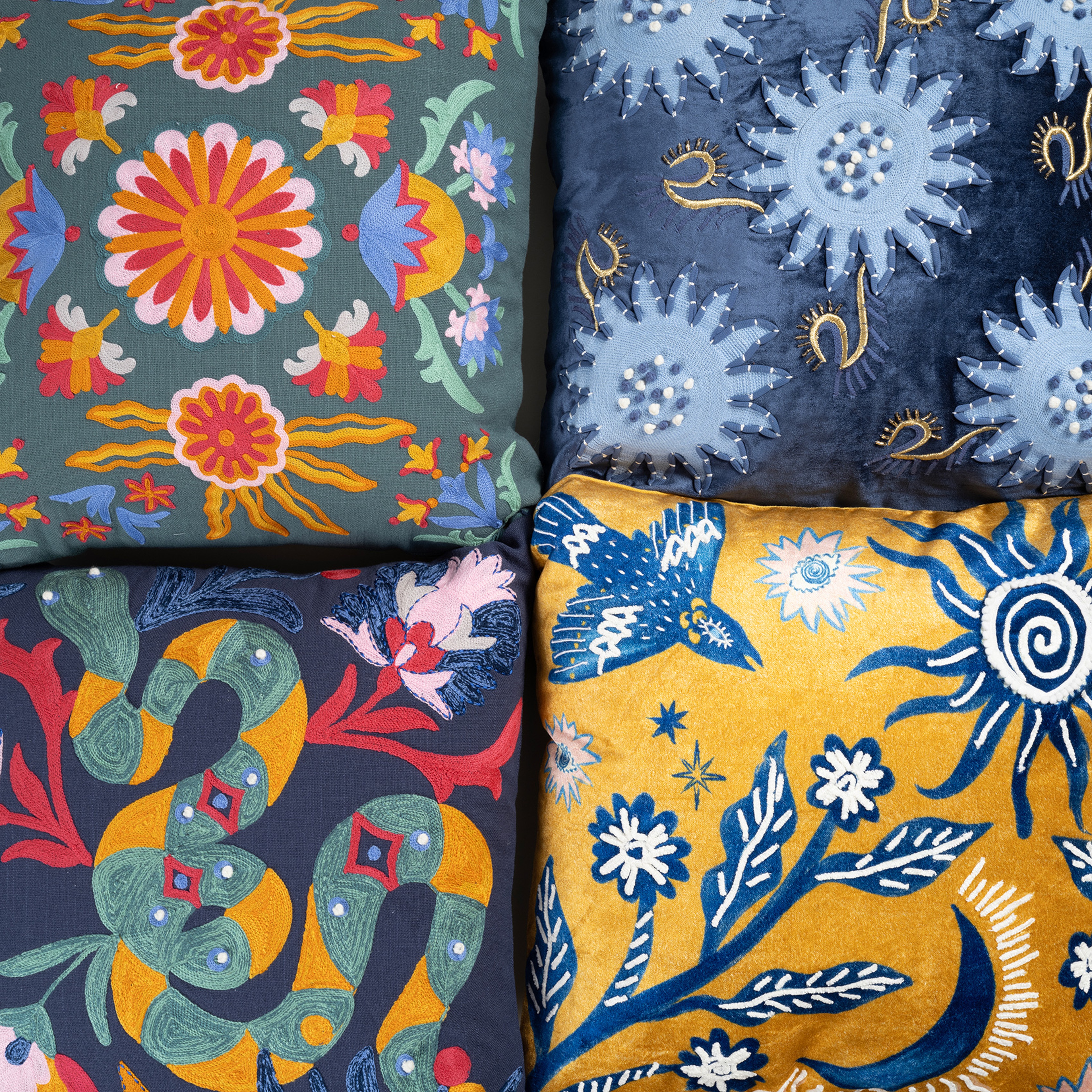 Ghunı Nakışlı Pamuk Pamuklu Kırlent 50x50 Cm Yeşil