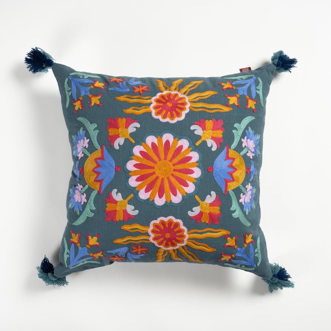 Ghunı Nakışlı Pamuk Pamuklu Kırlent 50x50 Cm Yeşil