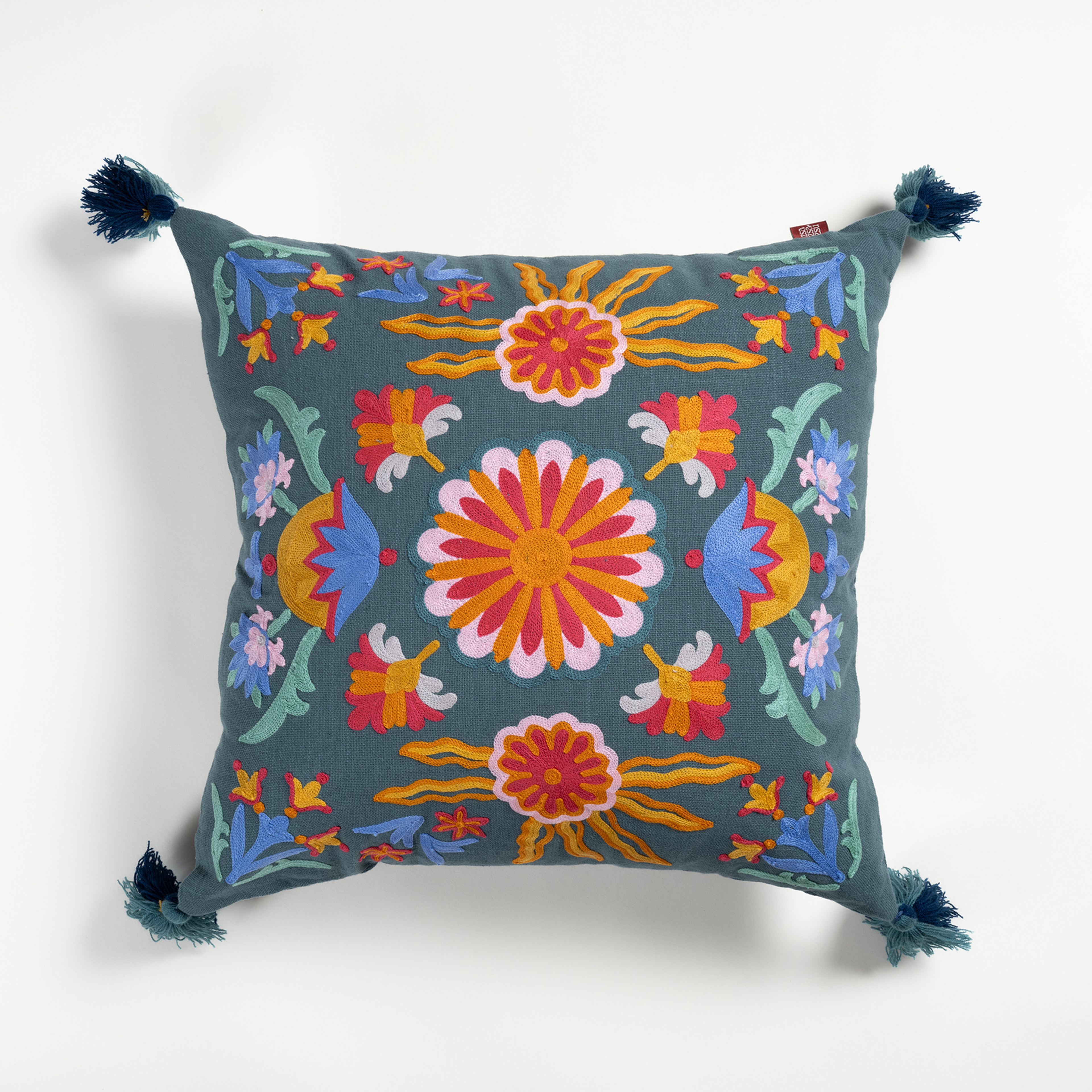 Ghunı Nakışlı Pamuk Pamuklu Kırlent 50x50 Cm Yeşil