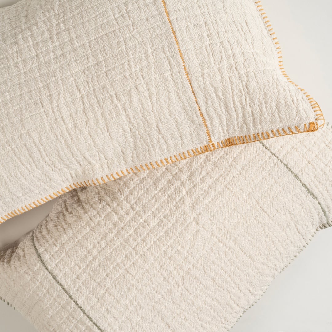 Nilüfer Çoban Dikişli Pamuk %100 Pamuk Dolgulu Kırlent 40x60 Cm Ekru - Yeşil