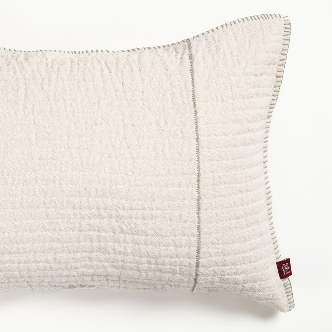 Nilüfer Çoban Dikişli Pamuk %100 Pamuk Dolgulu Kırlent 40x60 Cm Ekru - Yeşil