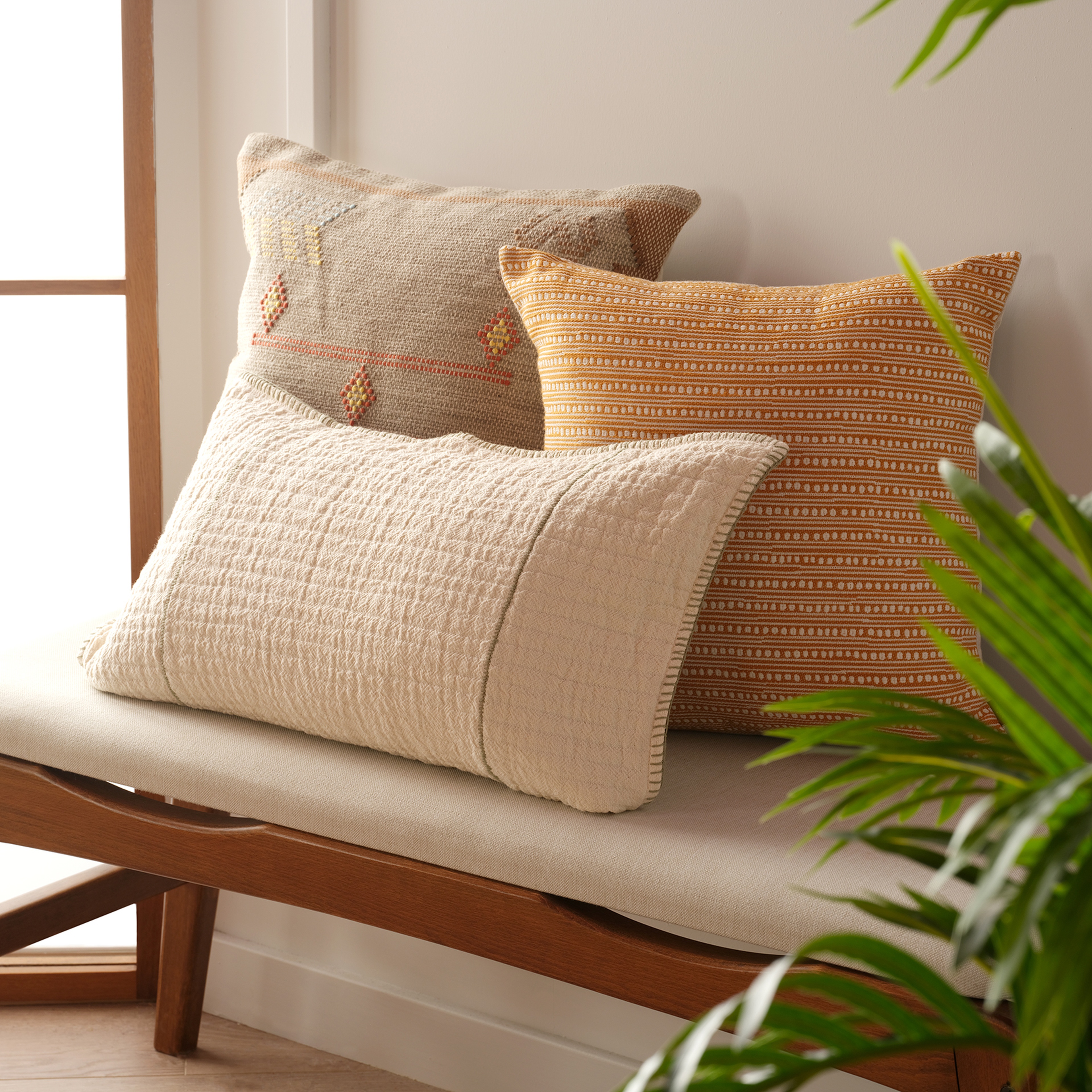 Nilüfer Çoban Dikişli Pamuk %100 Pamuk Dolgulu Kırlent 40x60 Cm Ekru - Yeşil