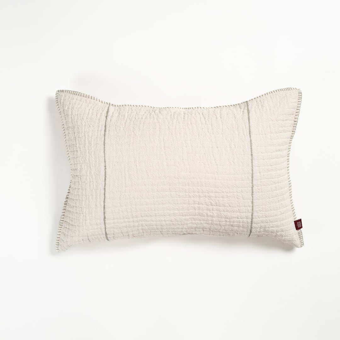 Nilüfer Çoban Dikişli Pamuk %100 Pamuk Dolgulu Kırlent 40x60 Cm Ekru - Yeşil