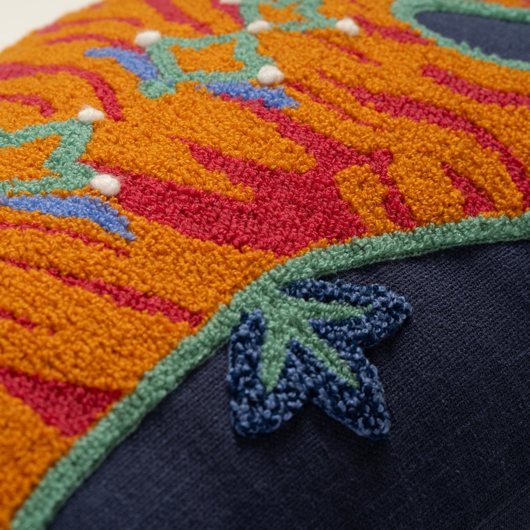 Ghunı Nakışlı Pamuk Pamuklu Dolgulu Kırlent 30x55 Cm Mavi