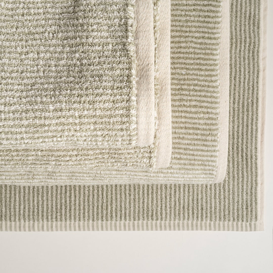 Solıd İplik Boyalı Çizgili Pamuk %100 Pamuk Yüz Havlusu 50x90 Cm Natürel - Yeşil