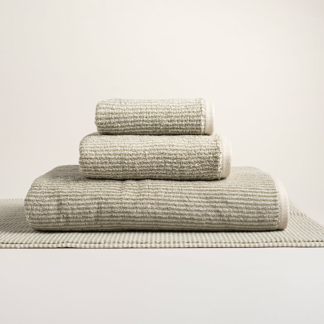 Solıd İplik Boyalı Çizgili Pamuk %100 Pamuk Yüz Havlusu 50x90 Cm Natürel - Yeşil