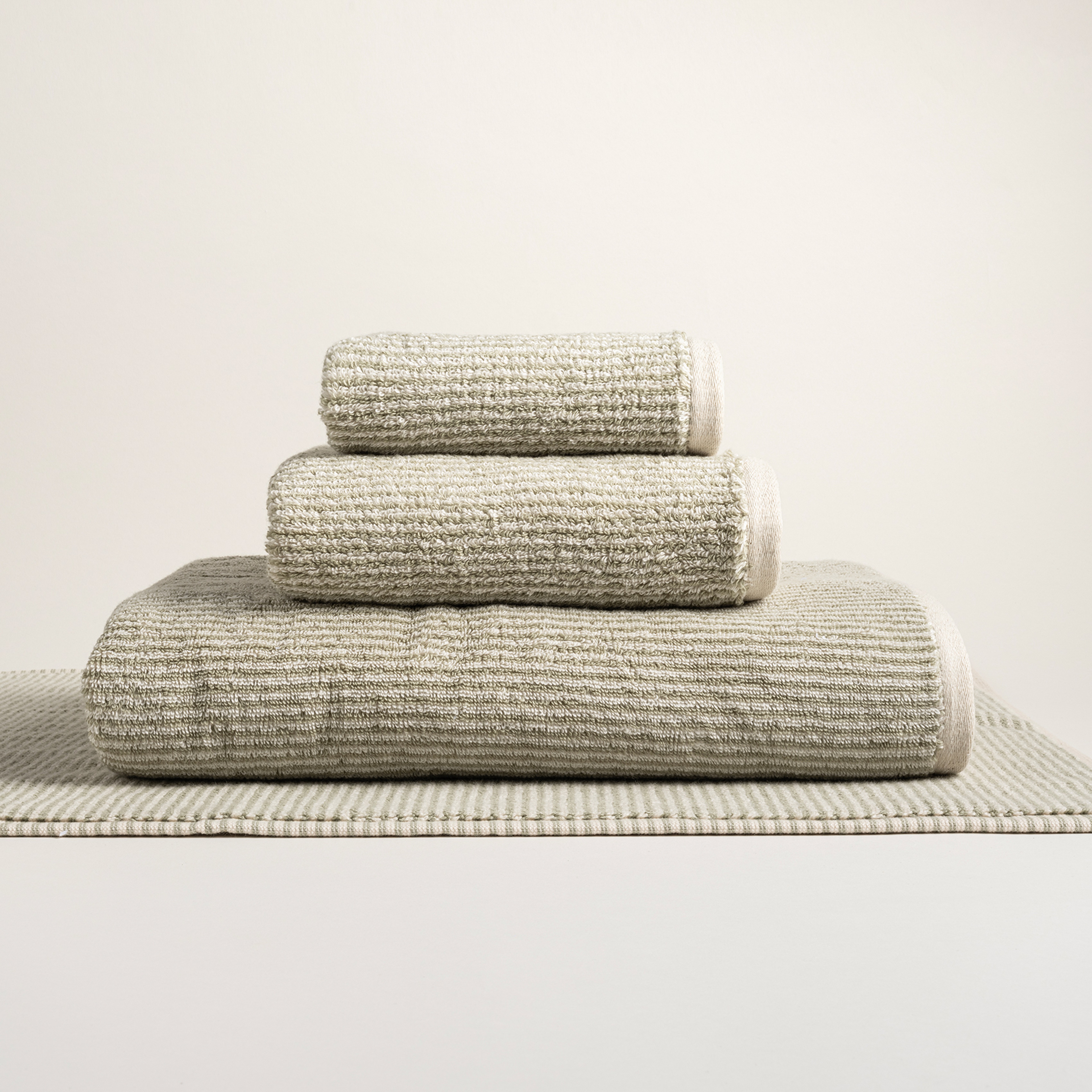 Solıd İplik Boyalı Çizgili Pamuk %100 Pamuk Yüz Havlusu 50x90 Cm Natürel - Yeşil