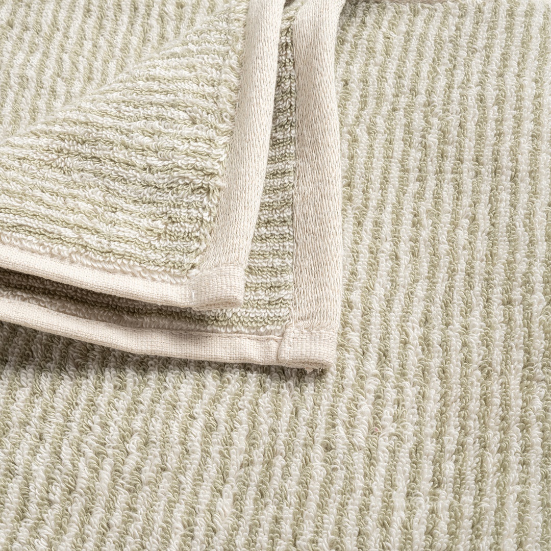 Solıd İplik Boyalı Çizgili Pamuk %100 Pamuk Banyo Havlusu 90x150 Cm Natürel - Yeşil