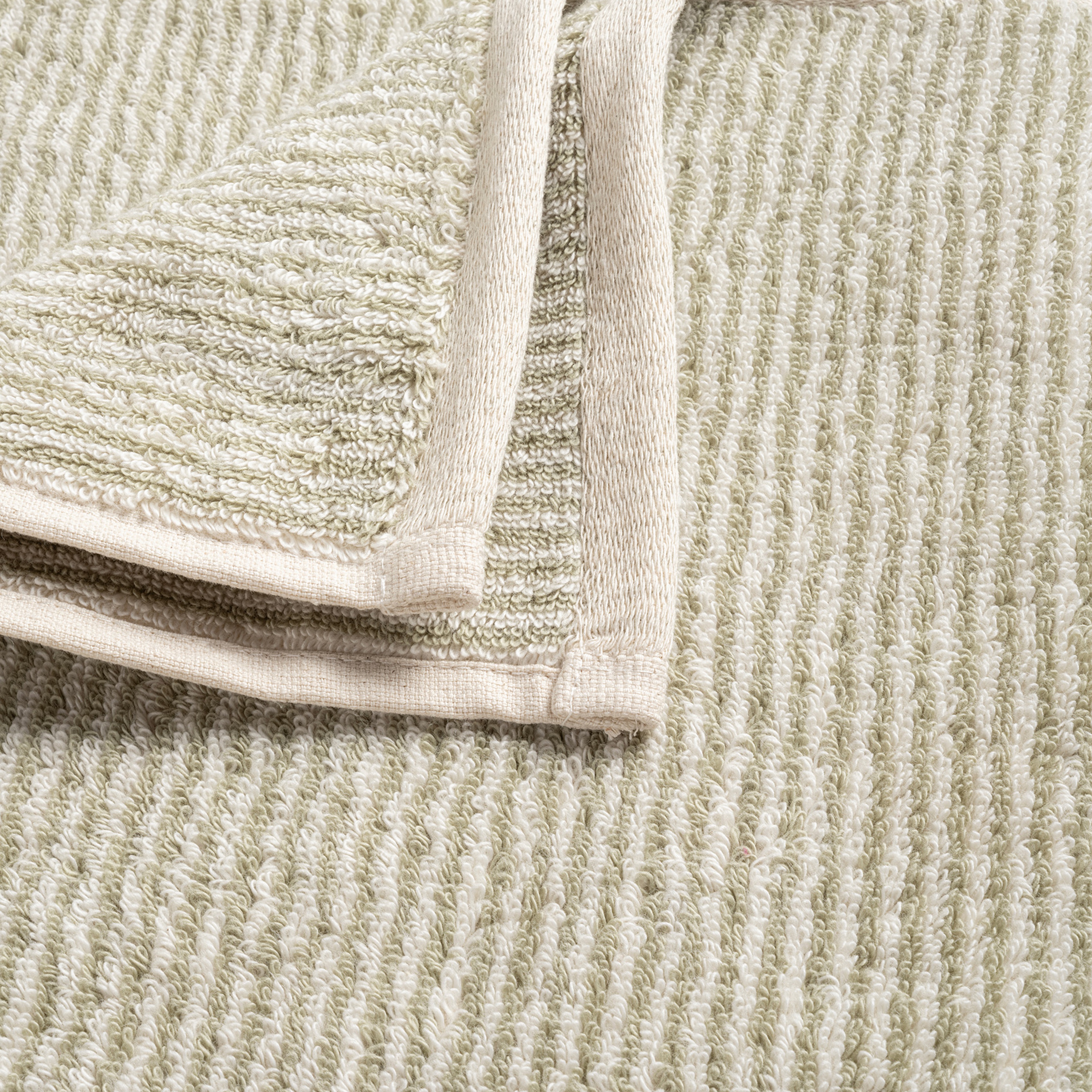 Solıd İplik Boyalı Çizgili Pamuk %100 Pamuk Banyo Havlusu 90x150 Cm Natürel - Yeşil