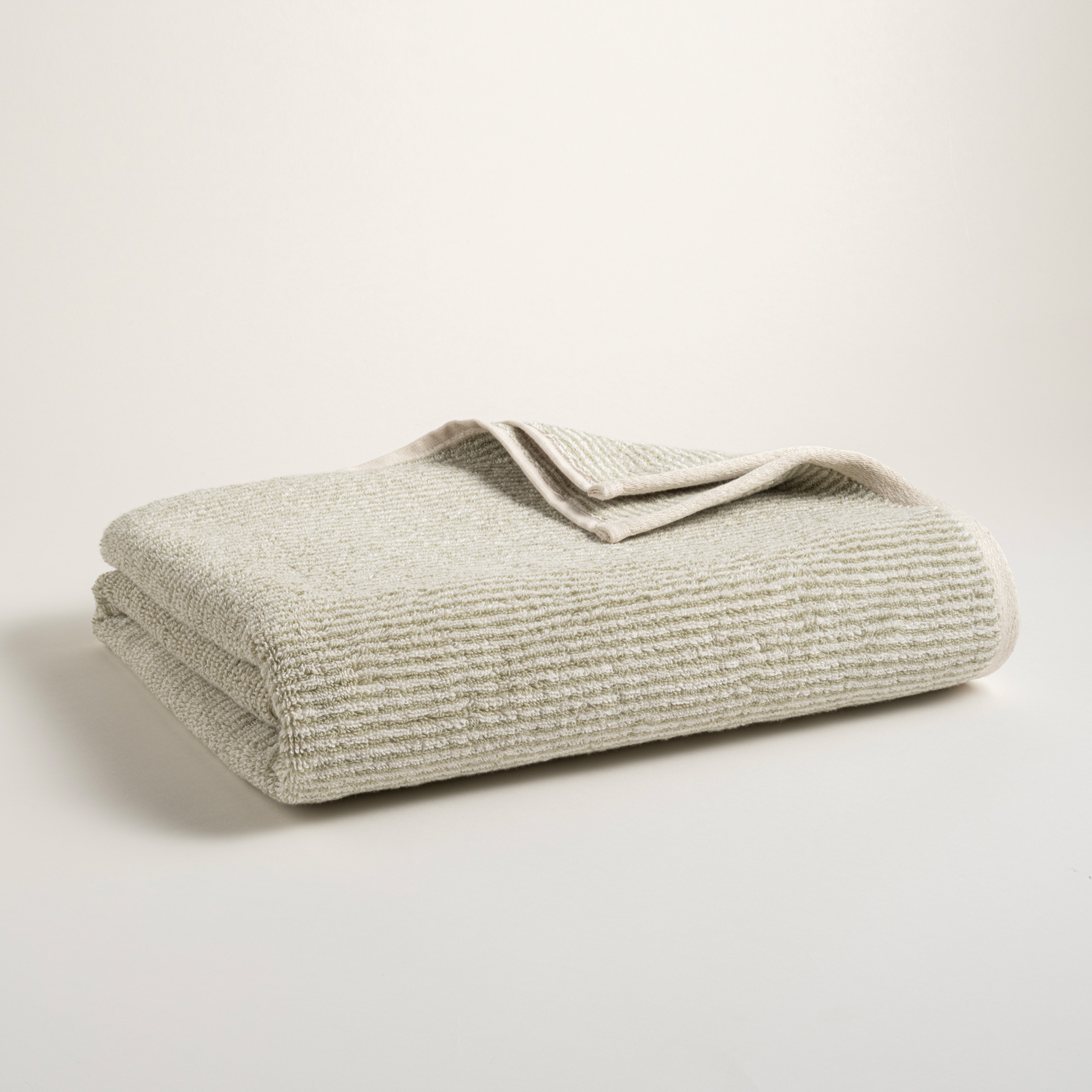 Solıd İplik Boyalı Çizgili Pamuk %100 Pamuk Banyo Havlusu 90x150 Cm Natürel - Yeşil