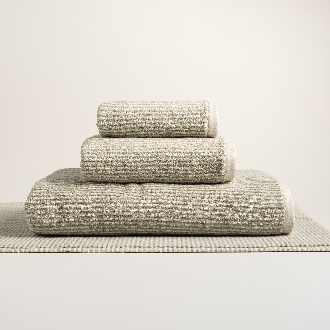 Solıd İplik Boyalı Çizgili Pamuk %100 Pamuk Banyo Havlusu 90x150 Cm Natürel - Yeşil