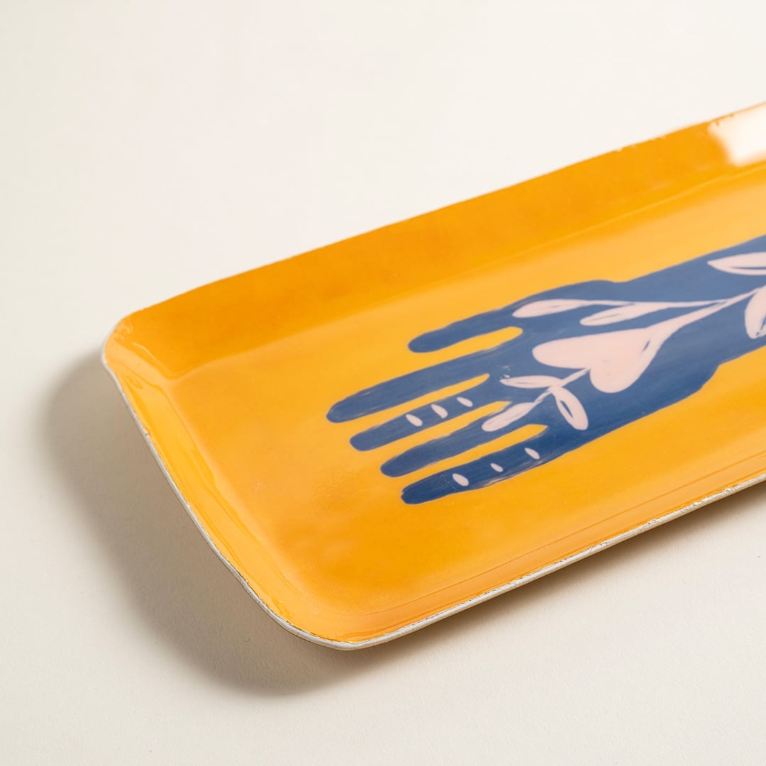 Nanpur Metal Dekoratif Tepsi 42x15.25x1.9 Cm Sarı