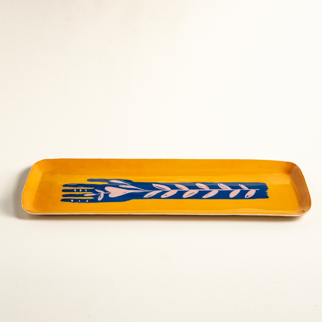 Nanpur Metal Dekoratif Tepsi 42x15.25x1.9 Cm Sarı