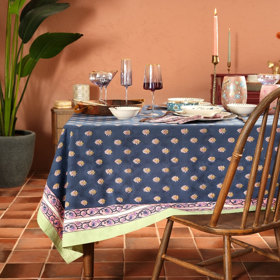 Maotha Pano El Baskısı Pamuk %100 Pamuk Masa Örtüsü 160x240 Cm Renkli