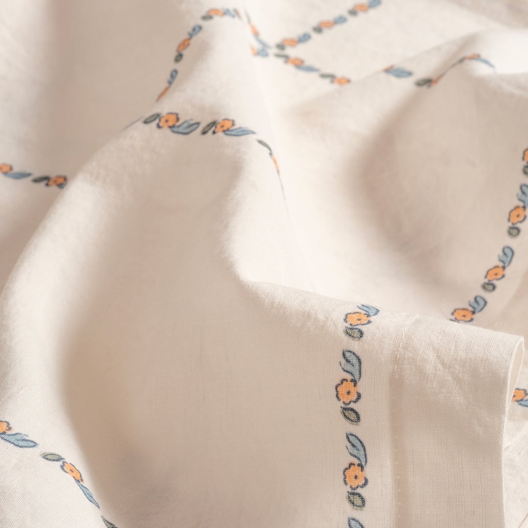 Nilüfer Baskılı Pamuk Keten Pamuk Keten Masa Örtüsü 160x240 Cm Ekru