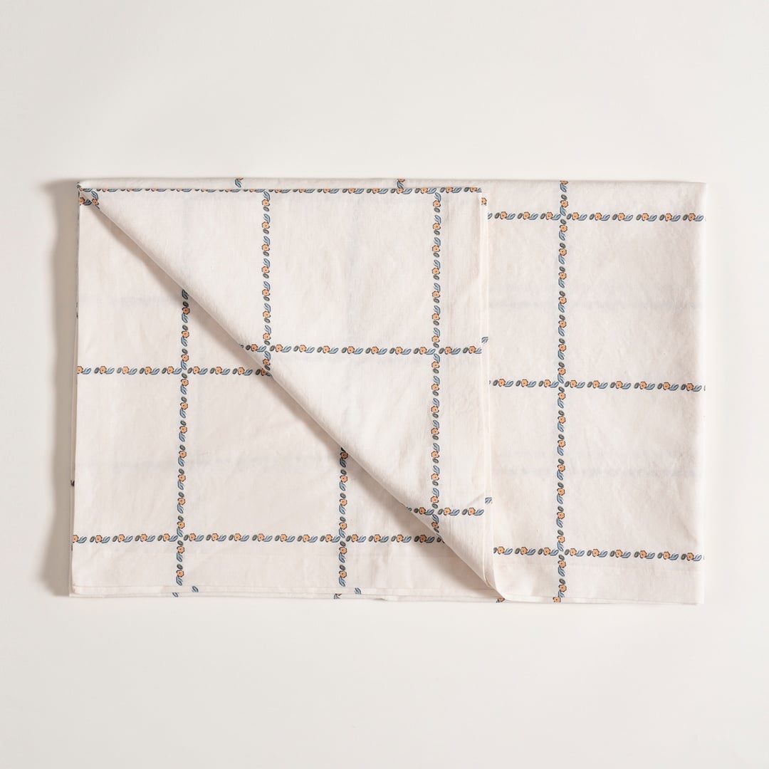 Nilüfer Baskılı Pamuk Keten Pamuk Keten Masa Örtüsü 160x240 Cm Ekru