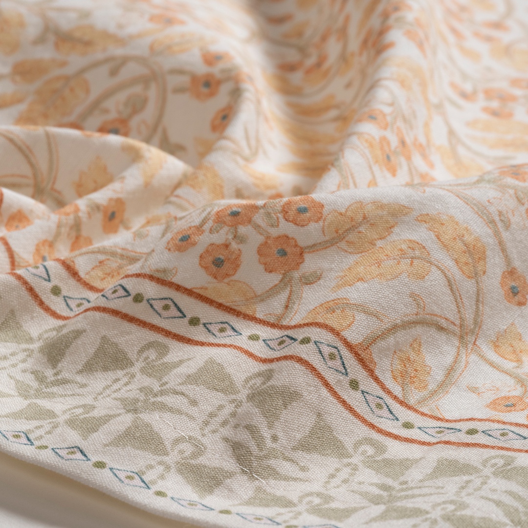 Nilüfer Baskılı Pamuk Pamuk Keten Peçete 45x45 Cm Yeşil - Sarı