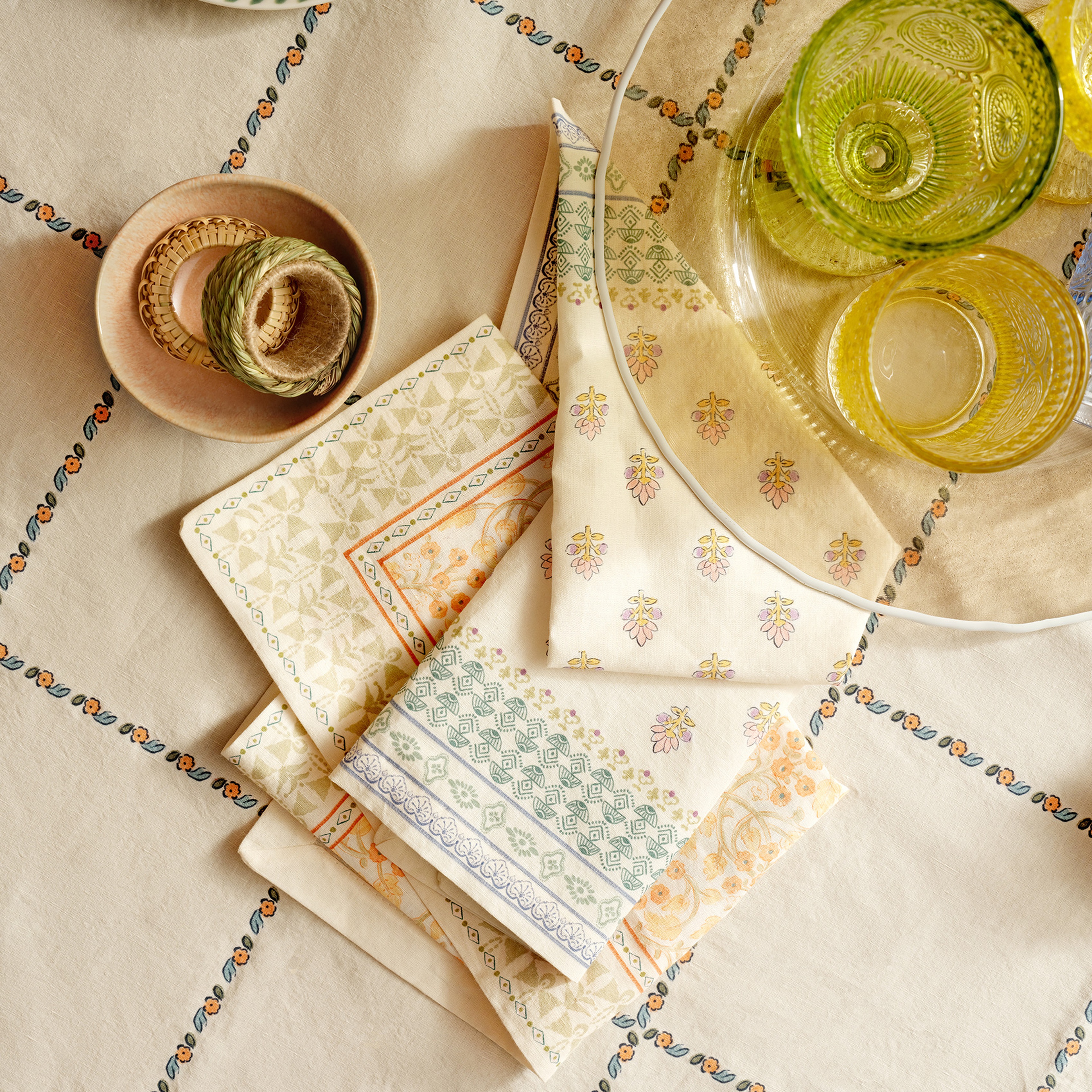 Nilüfer Baskılı Pamuk Keten Pamuk Keten Peçete 45x45 Cm Renkli