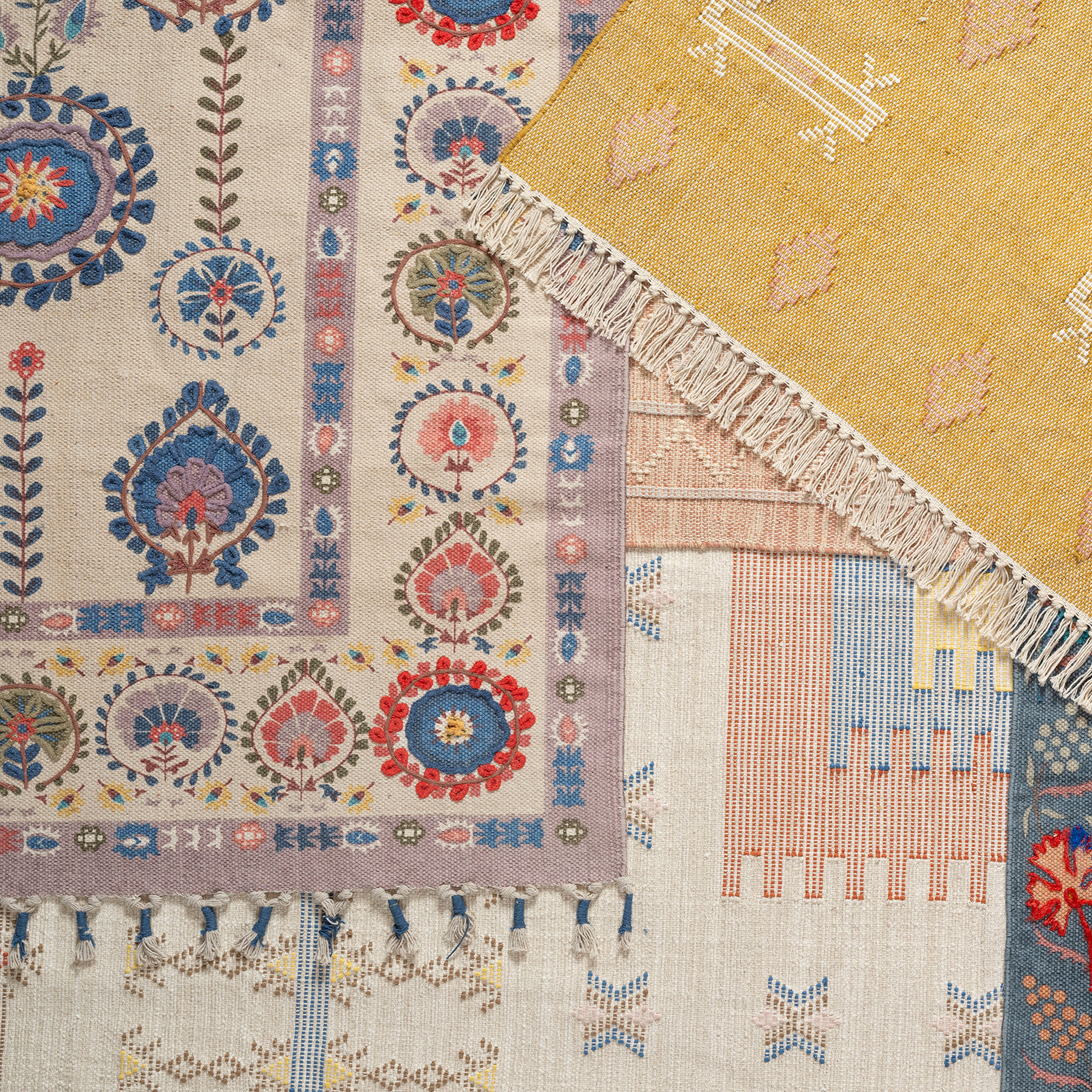 Palrı Nakışlı Pamuk Pamuk Kilim 80x150 Cm Krem