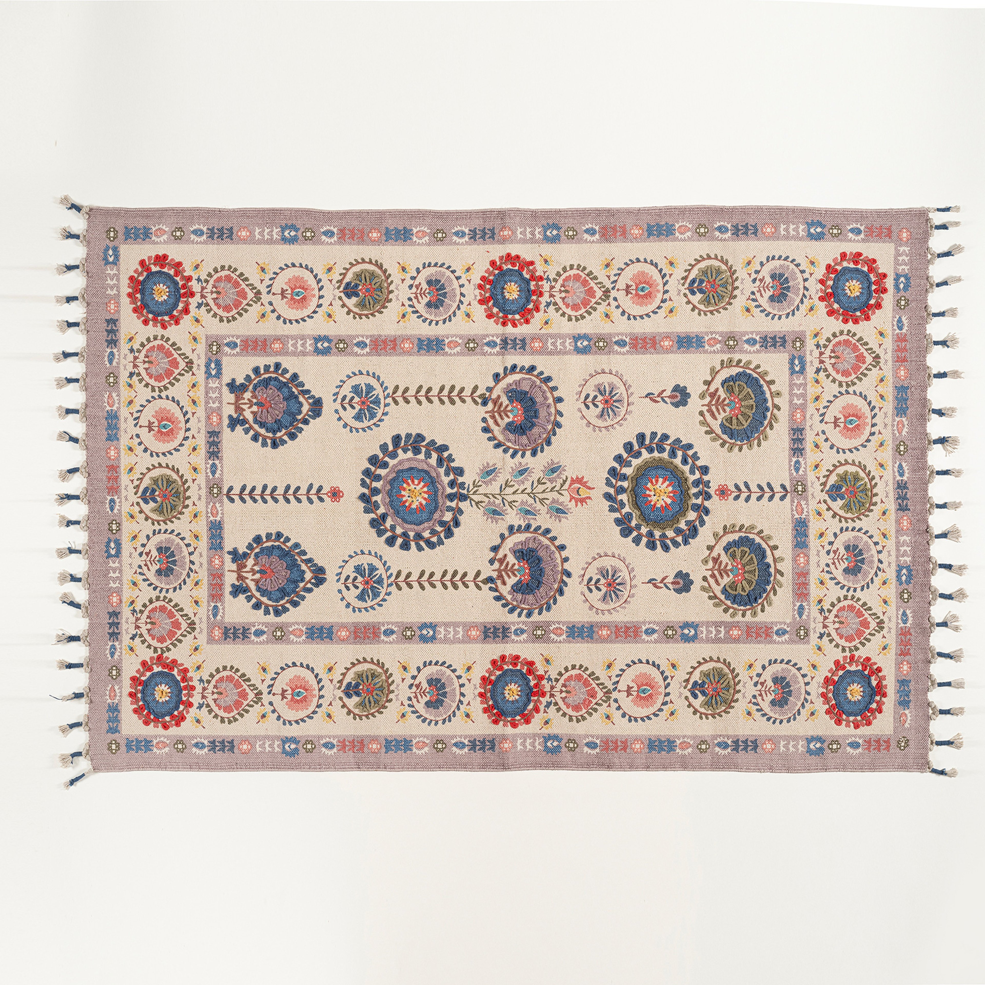 Palrı Nakışlı Pamuk Pamuk Kilim 80x150 Cm Krem