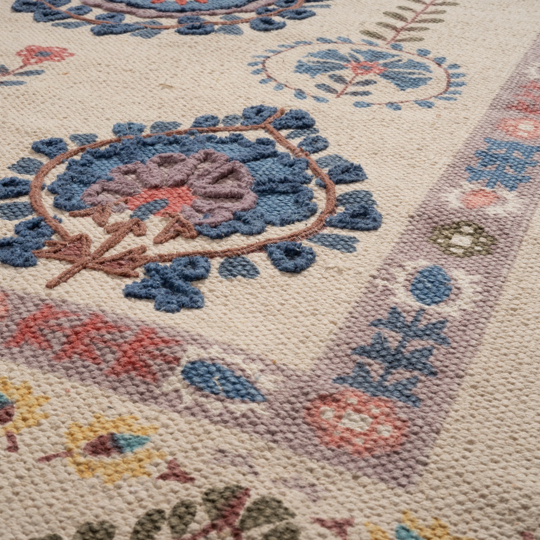 Palrı Nakışlı Pamuk Pamuk Kilim 120x180 Cm Krem