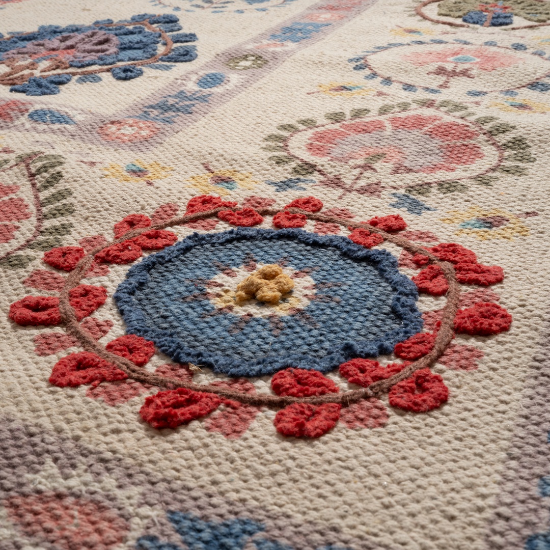 Palrı Nakışlı Pamuk Pamuk Kilim 120x180 Cm Krem