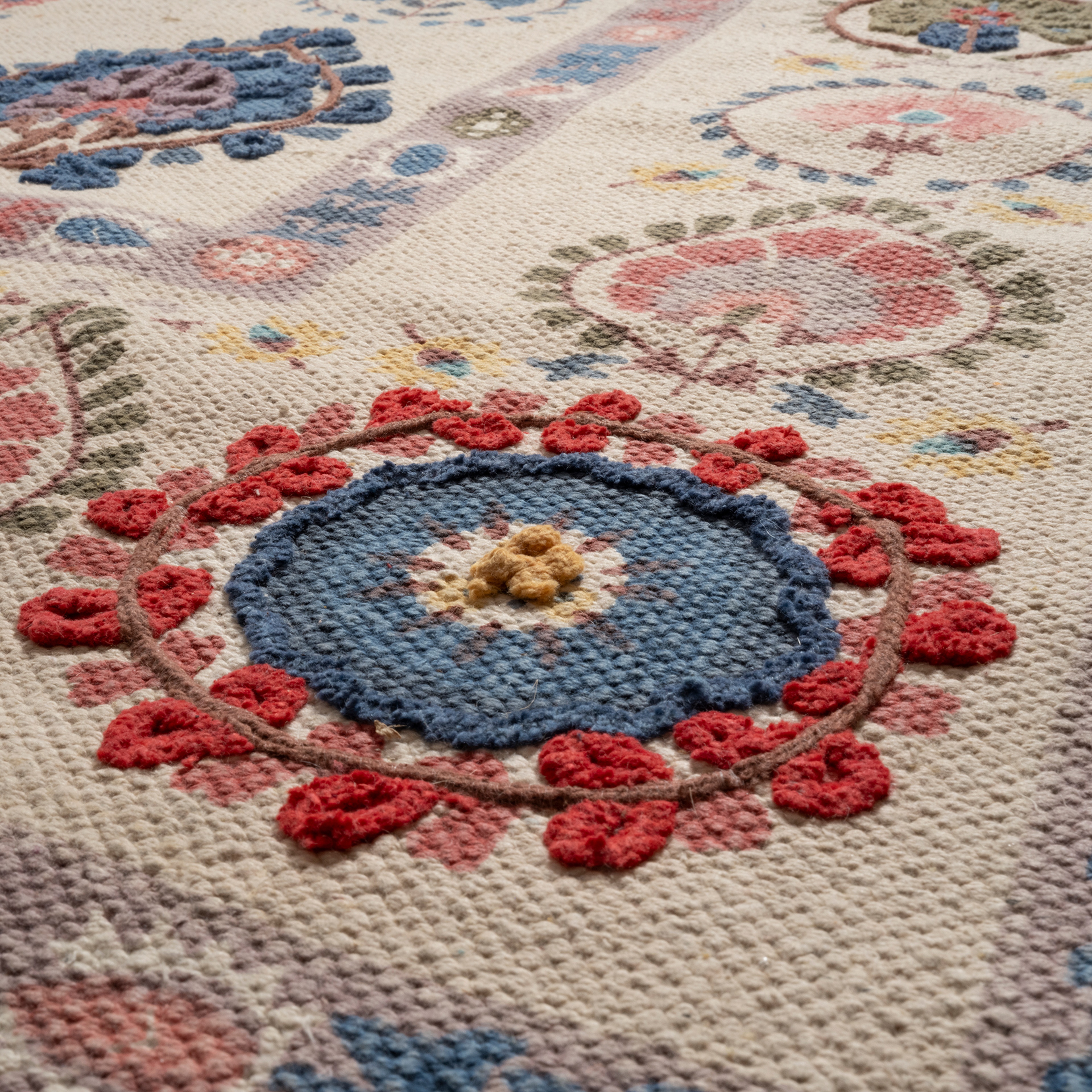 Palrı Nakışlı Pamuk Pamuk Kilim 120x180 Cm Krem